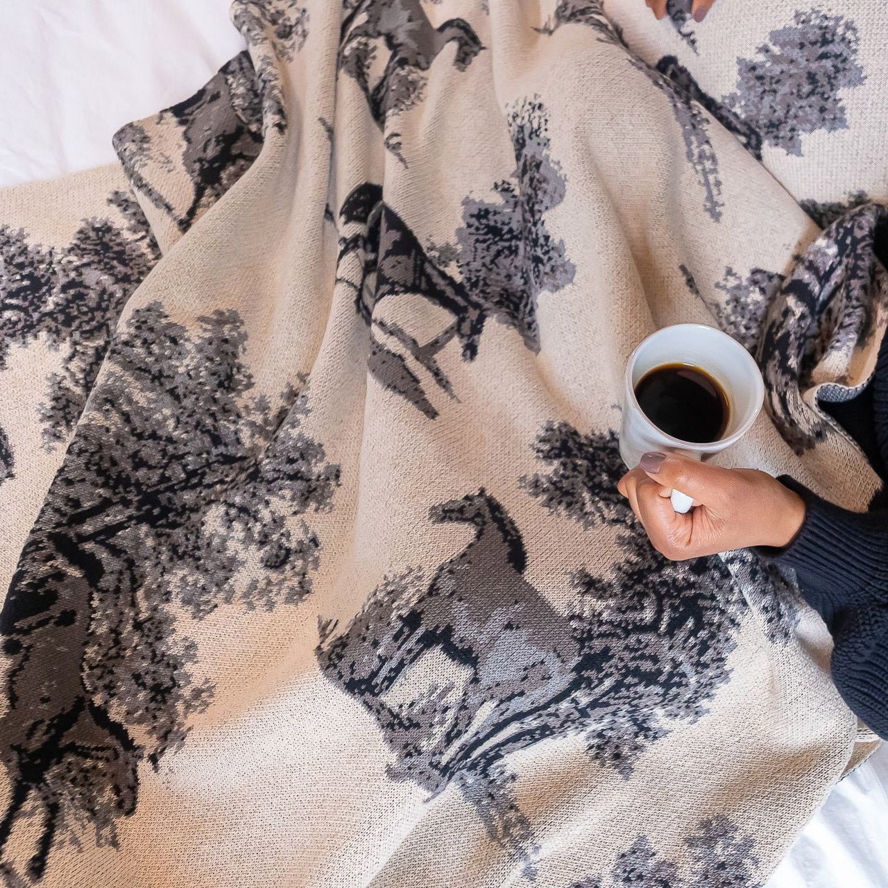 Eco-Friendly Equestrian Toile Throw Blanket - 60" x 50"