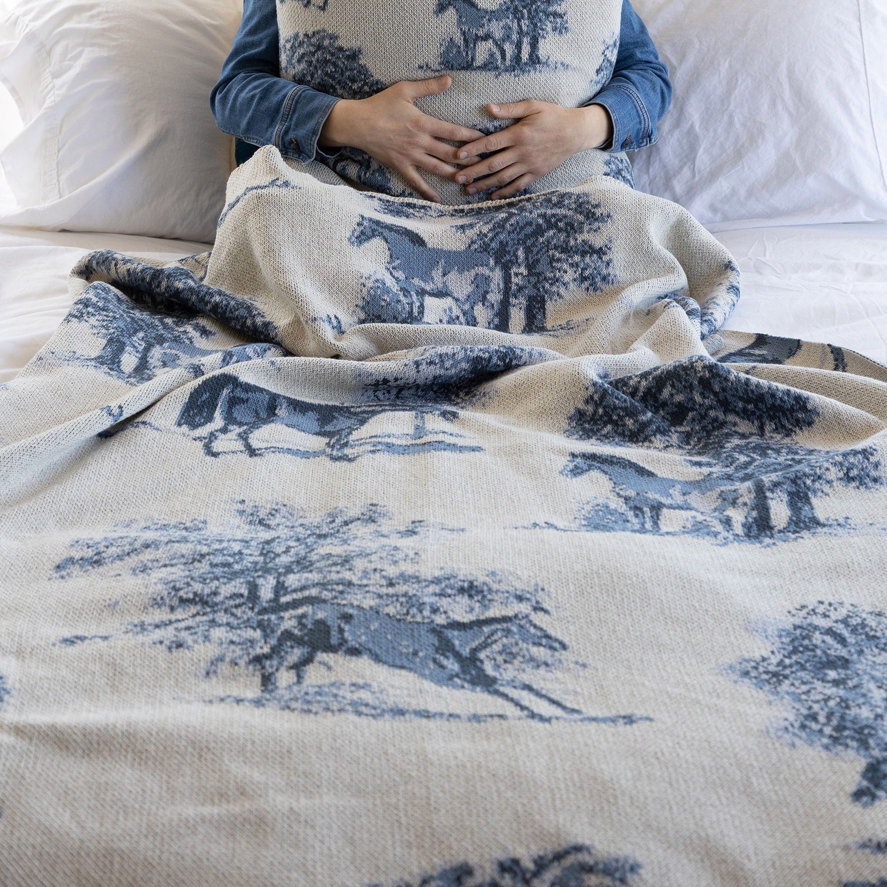 Eco-Friendly Equestrian Toile Throw Blanket - 60" x 50"