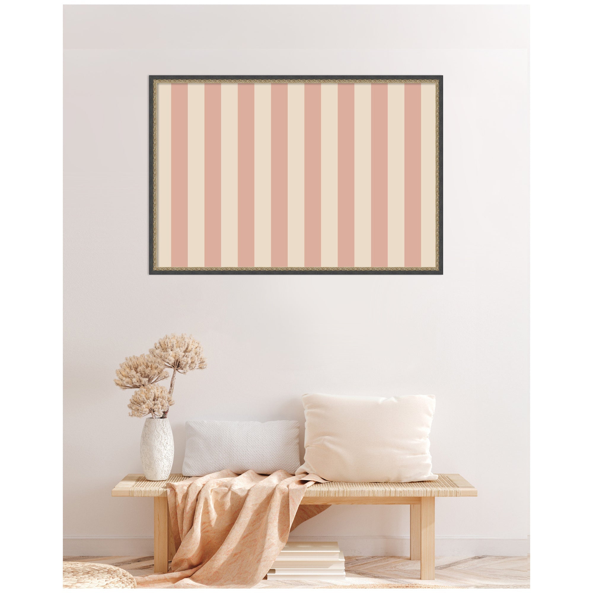 Framed Fabric Pinboard Wide Stripes Pink Wall Organization