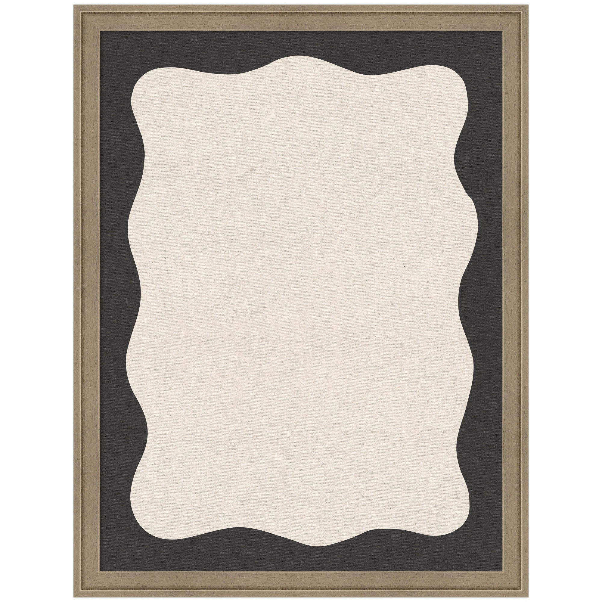 Framed Fabric Pinboard Wavy Linen Light and Black Wall Organization