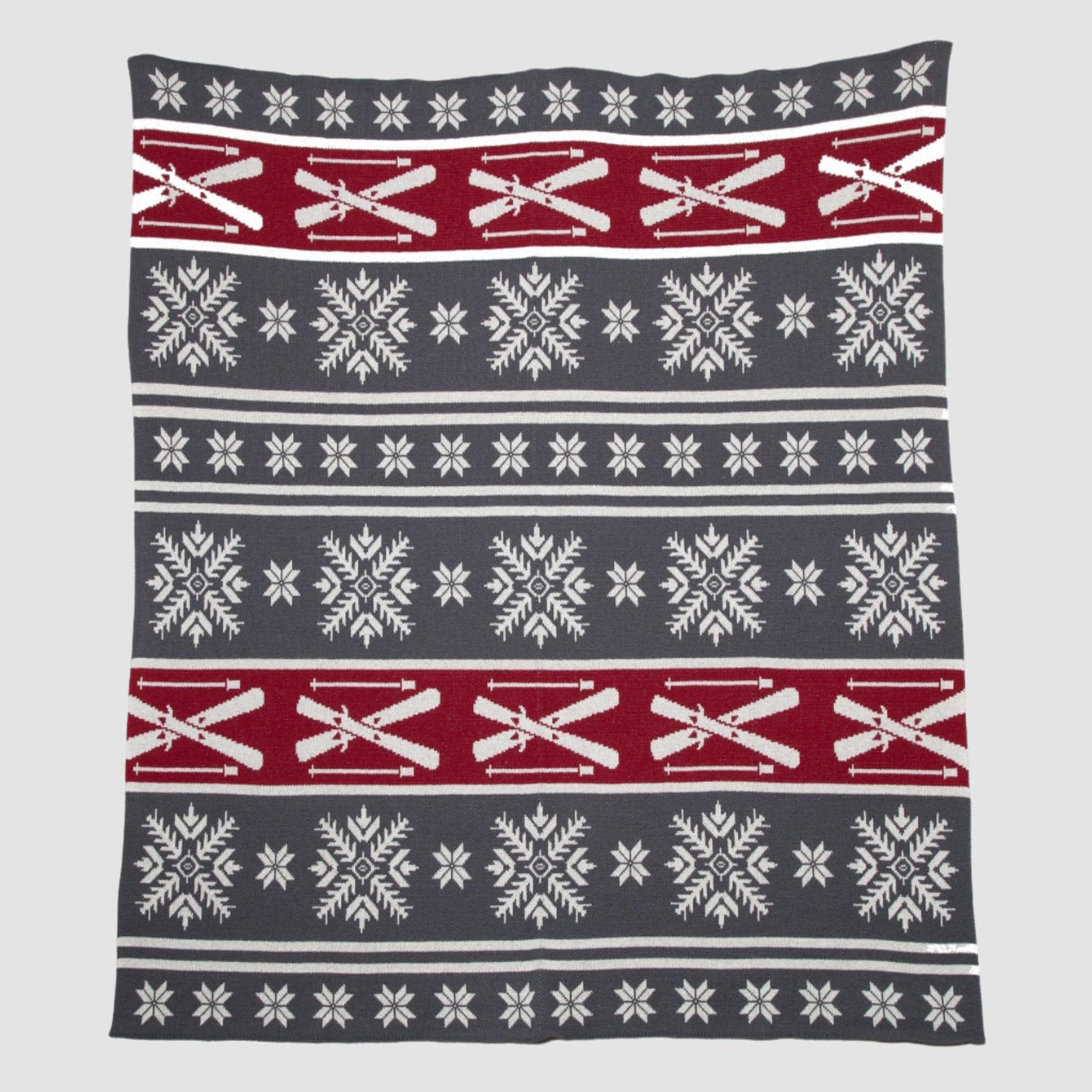 Cotton Sustainable Knit Throw Blanket | Winter Holiday Gift- Fair Isle with Skis