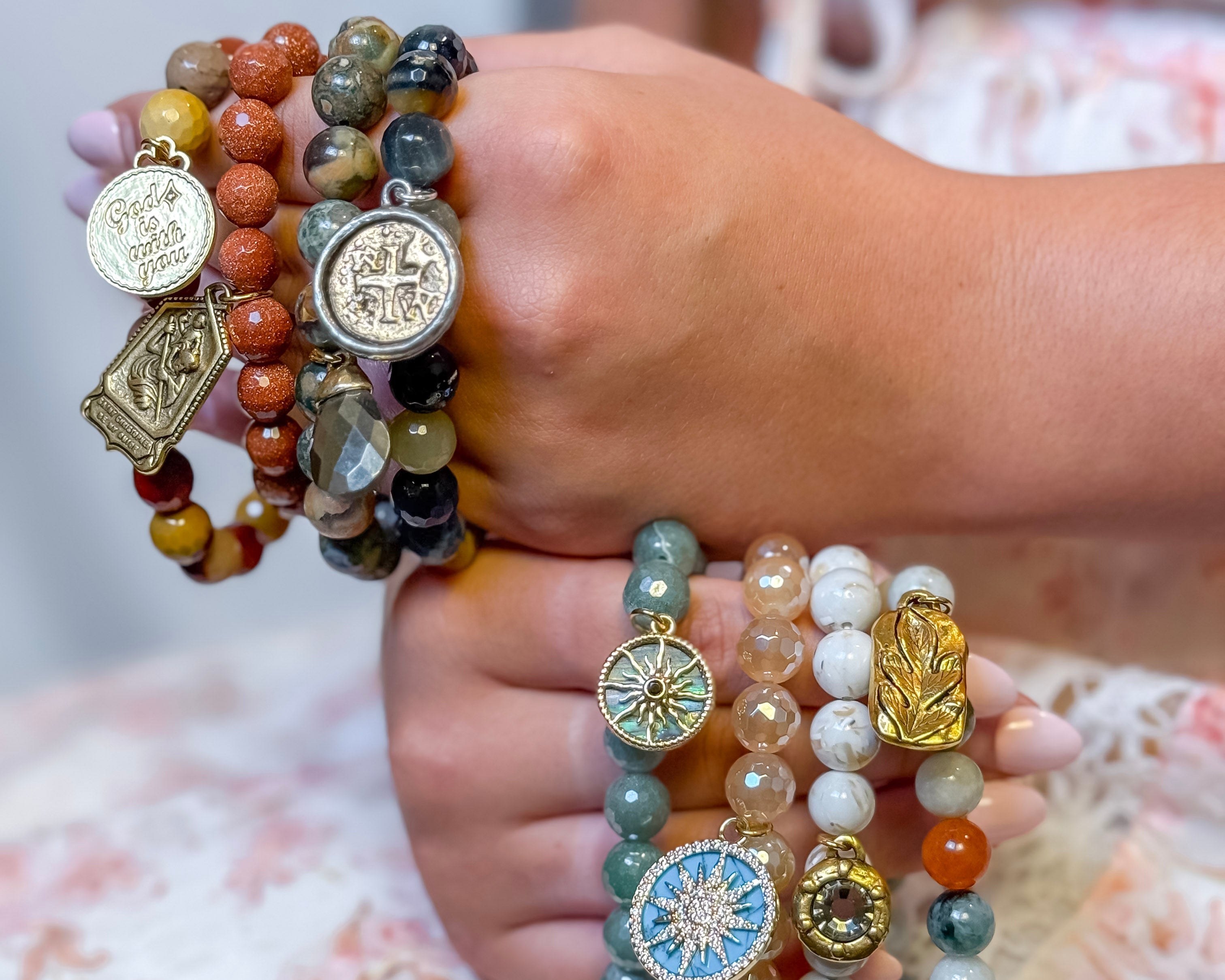 10mm Teal Agate with Pave Surround Protective Eye