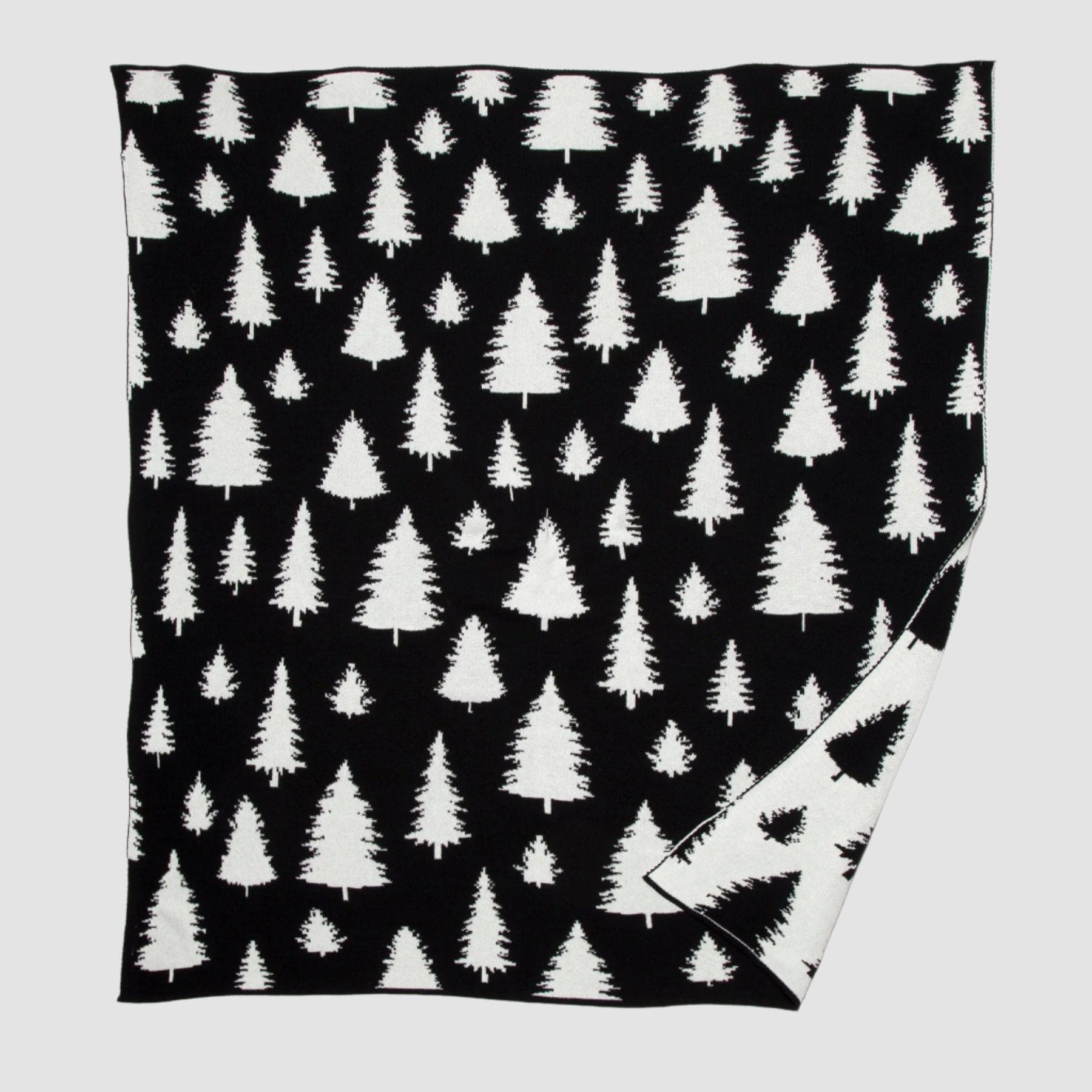 Reversible Sustainable Knit Throw Blanket | Winter Holiday Gift - Fir Trees