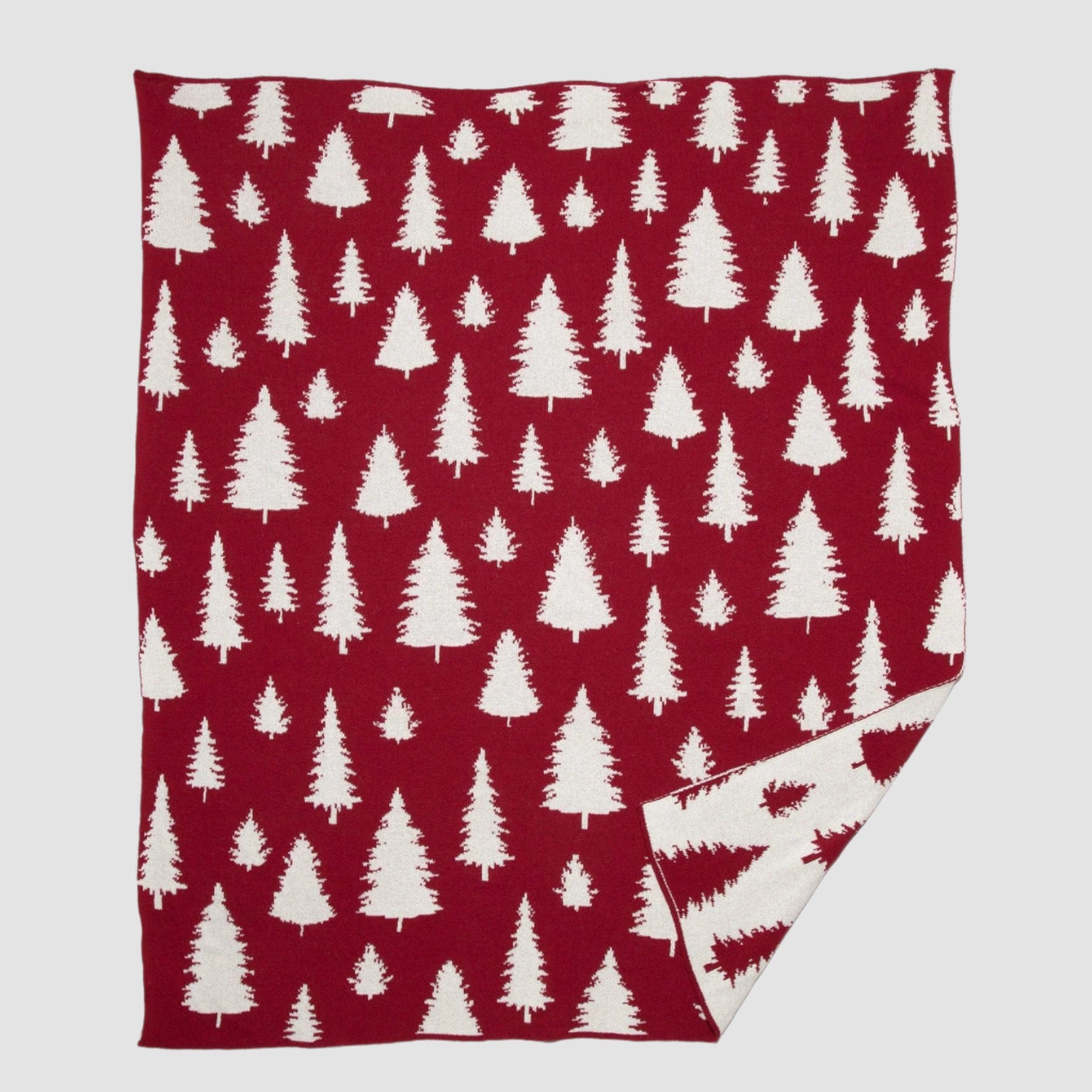 Reversible Sustainable Knit Throw Blanket | Winter Holiday Gift - Fir Trees