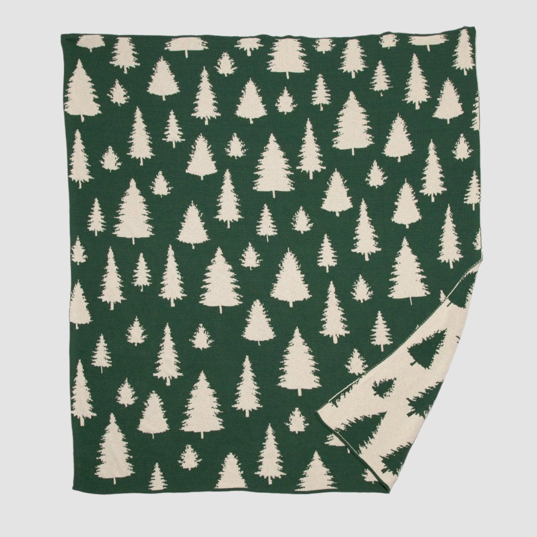 Reversible Sustainable Knit Throw Blanket | Winter Holiday Gift - Fir Trees
