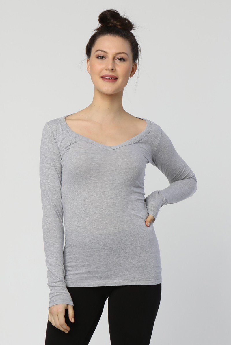 Long Sleeve V Neck Cotton Layering Top