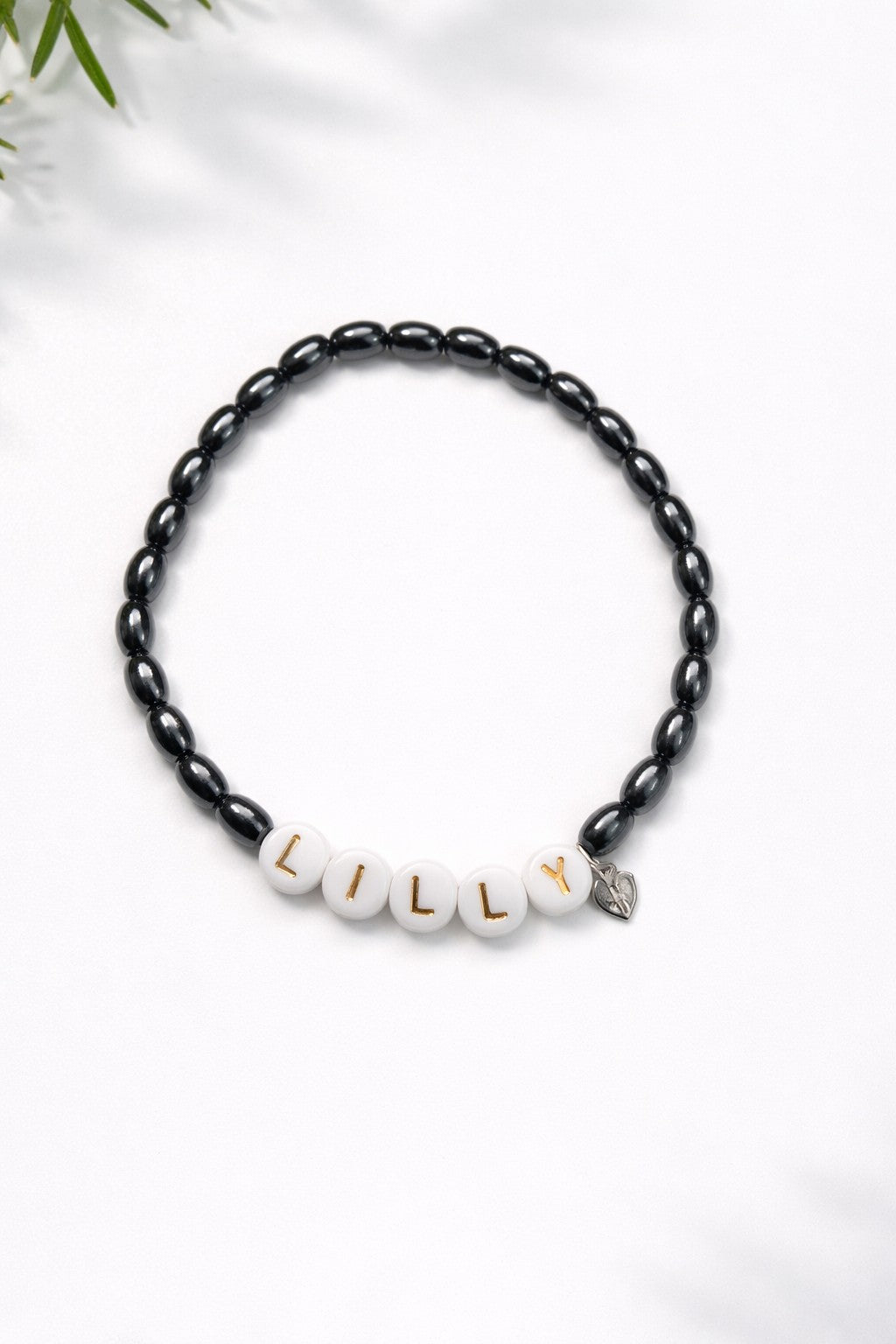 Personalized Name Bracelet in Hematite and Sterling Silver