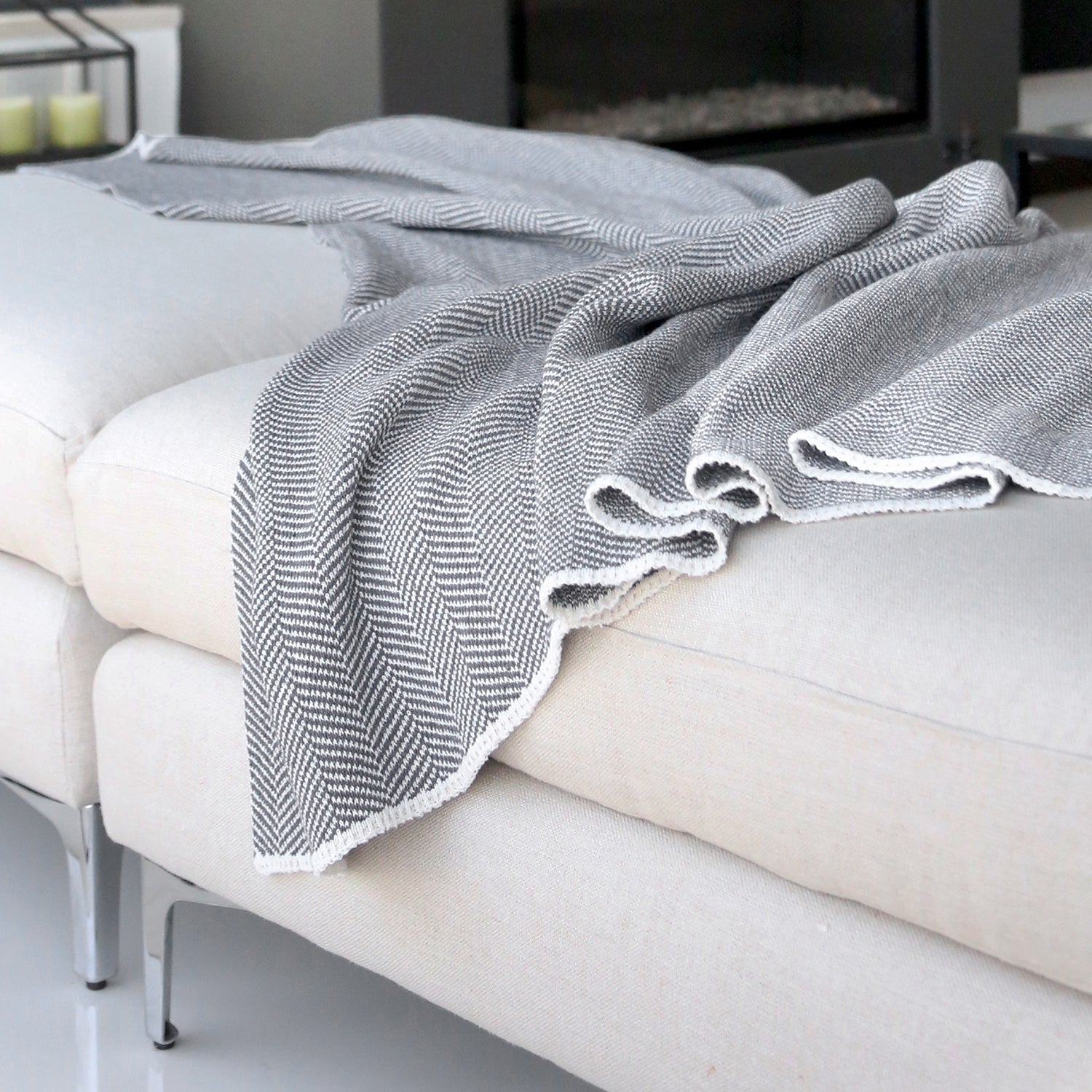 Eco-Friendly Herringbone Throw Blanket - 60" x 50"
