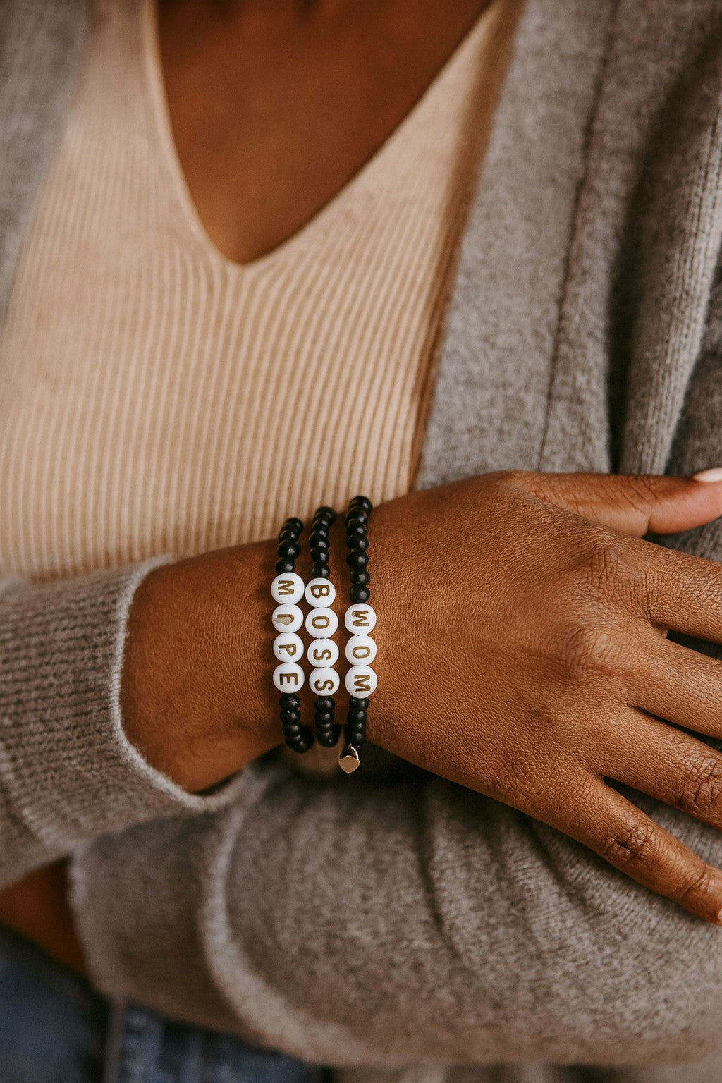 Mom Boss Wife Bracelet Set – Black Onyx Gemstone, Sterling Silver