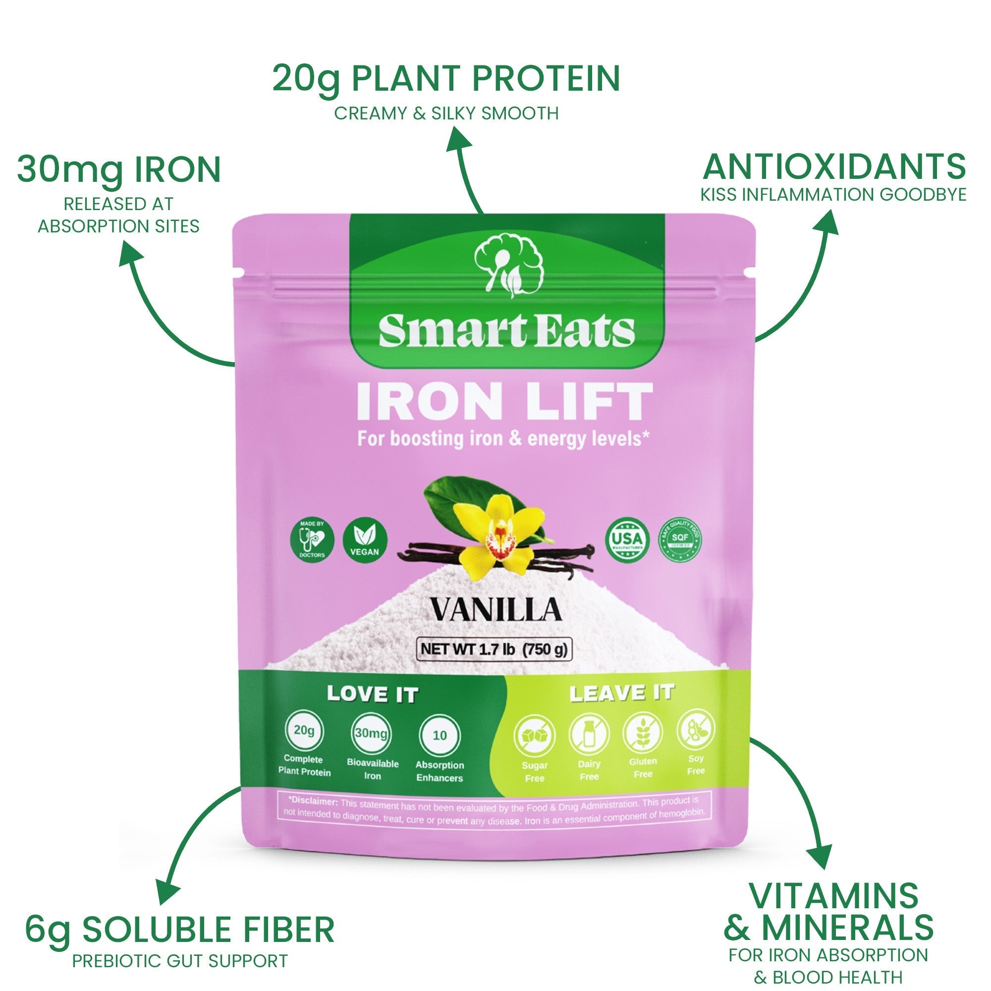 Iron Lift Protein Powder Drink Mix - 30 Servings, Vanilla