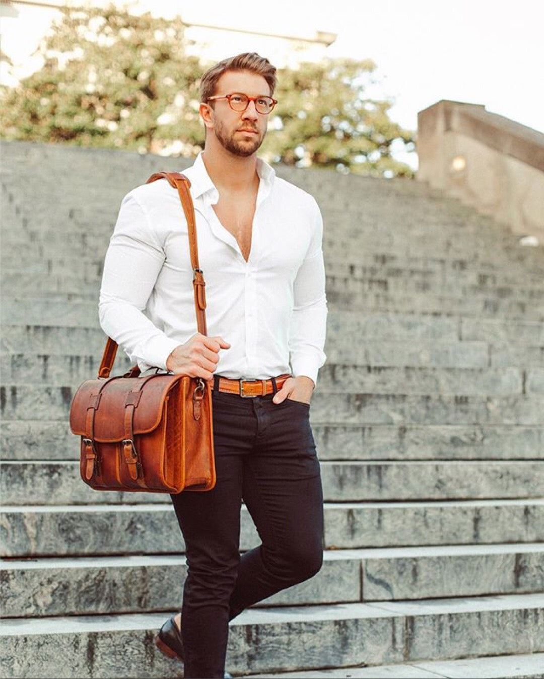 Classic Leather Garfield 15" Laptop Briefcase