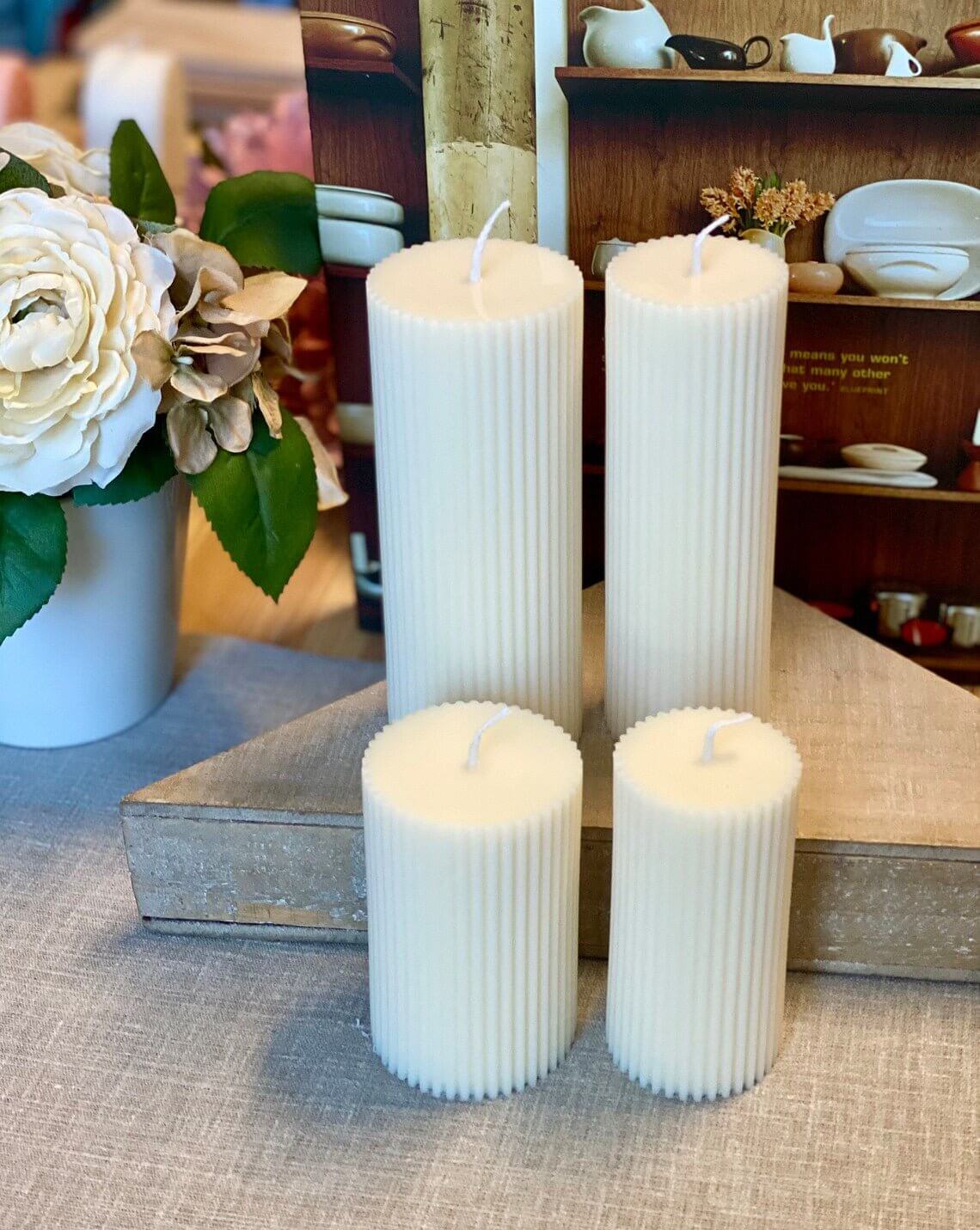 Minimalist Ribbed Pillar Candle - 4 Sizes