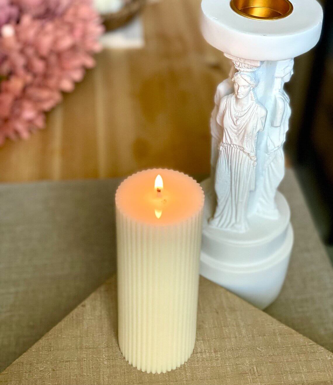 Minimalist Ribbed Pillar Candle - 4 Sizes