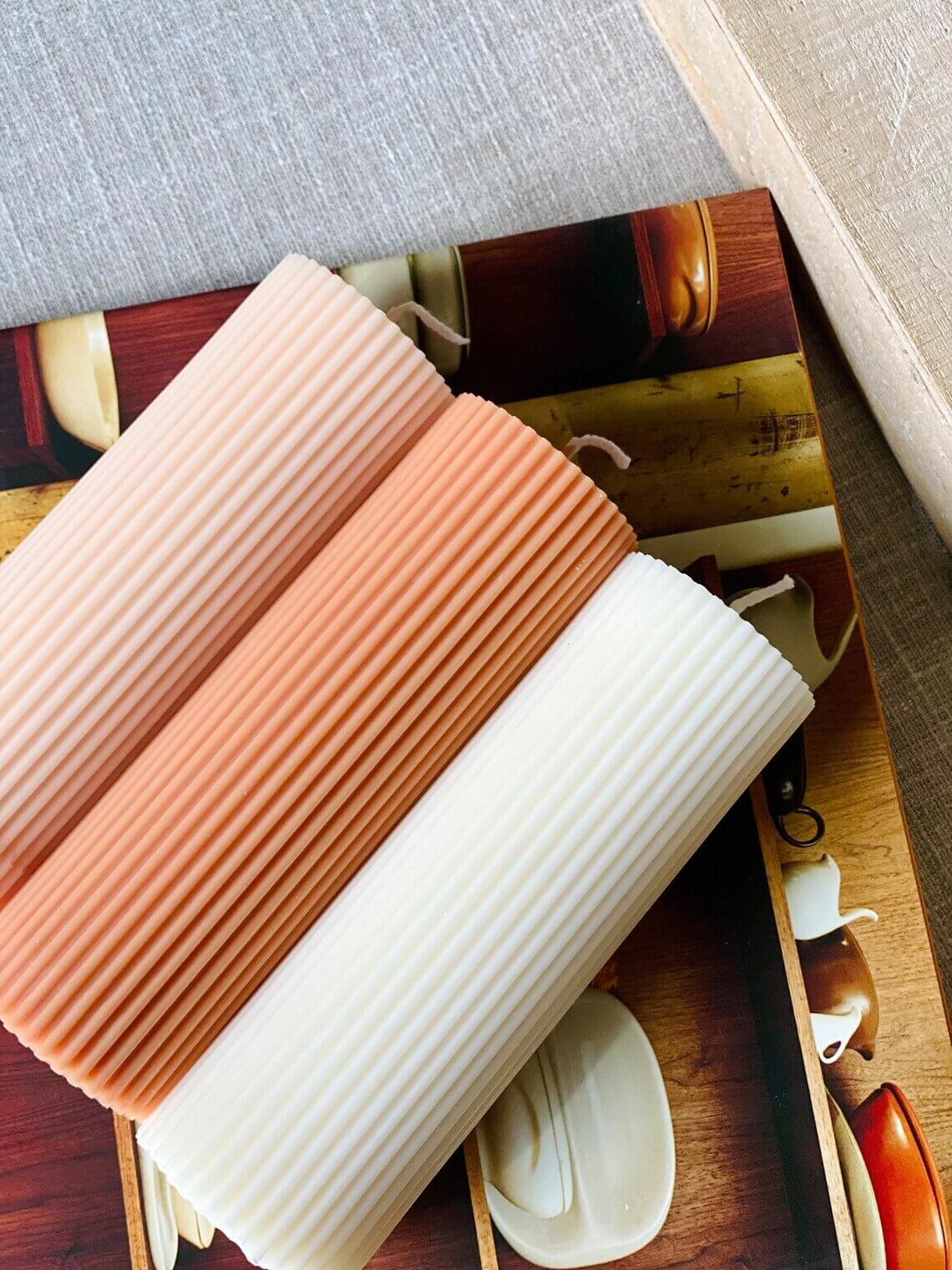 Minimalist Ribbed Pillar Candle - 4 Sizes
