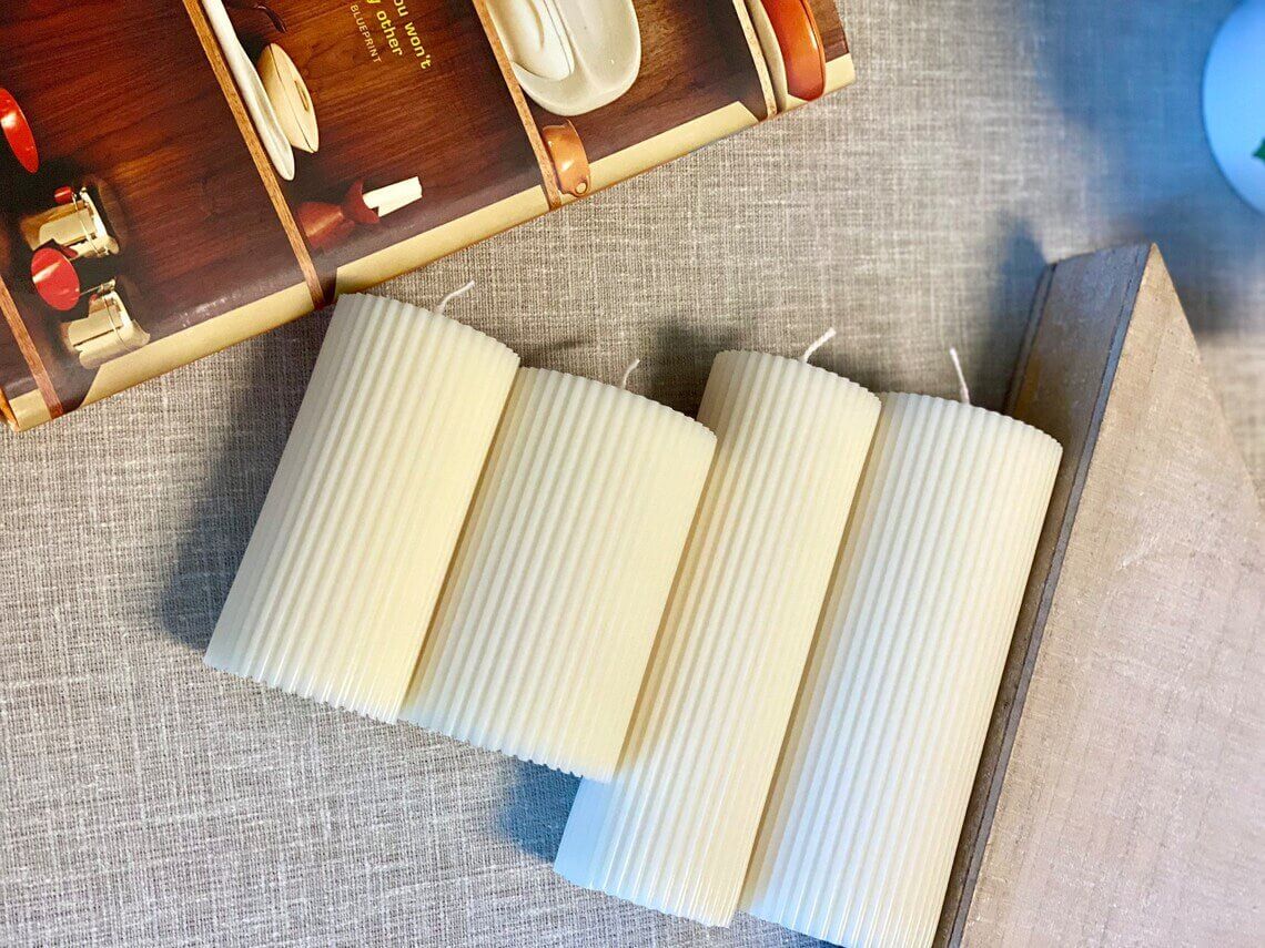 Minimalist Ribbed Pillar Candle - 4 Sizes