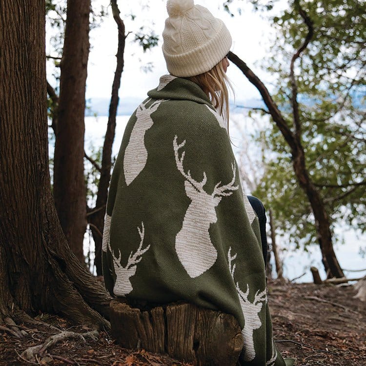 Cotton Sustainable Knit Throw Blanket | Winter Holiday Gift - Oh Deer