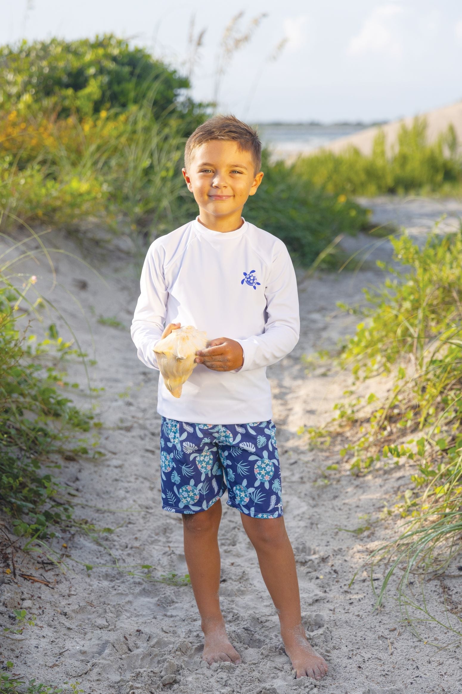 Boys Turtley Cute UPF Sun Shirt and Swim Trunk Set