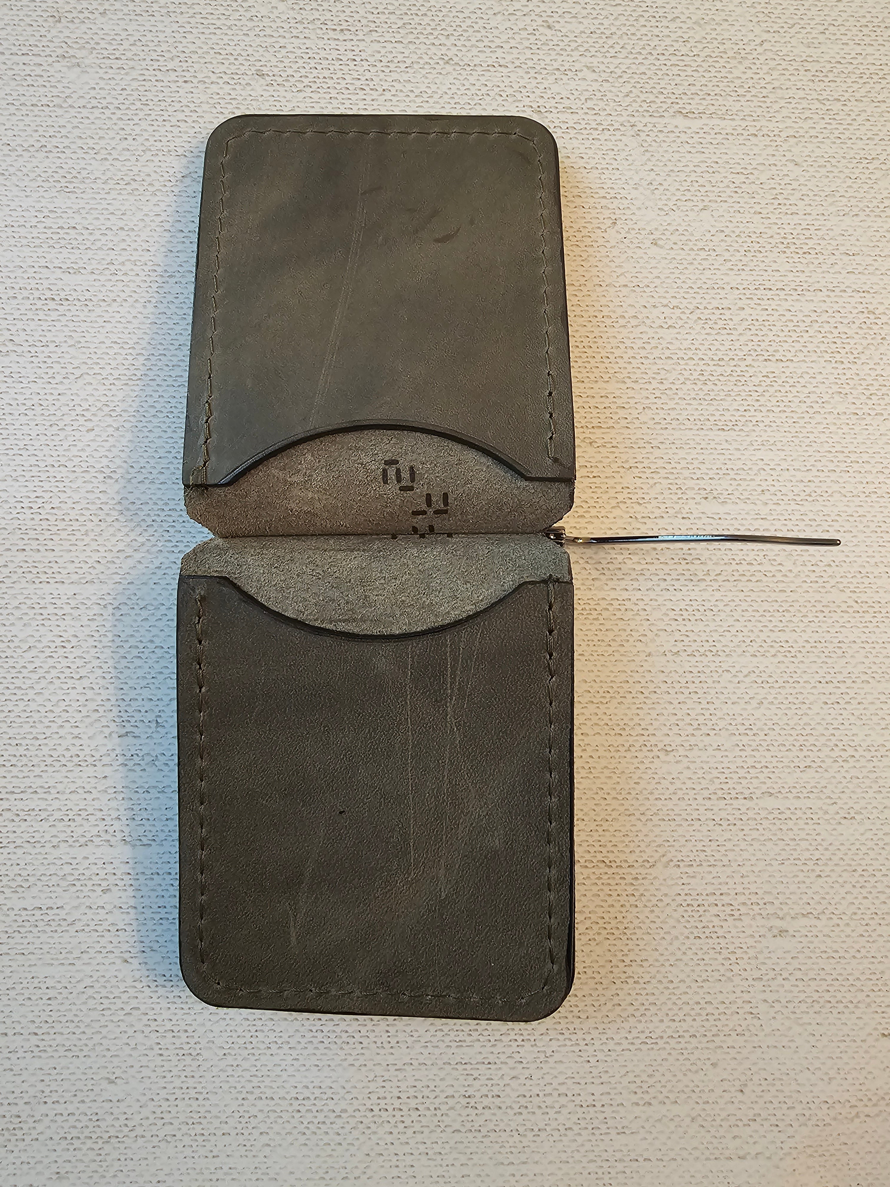 Leather Money Clip Wallet - Olive Green