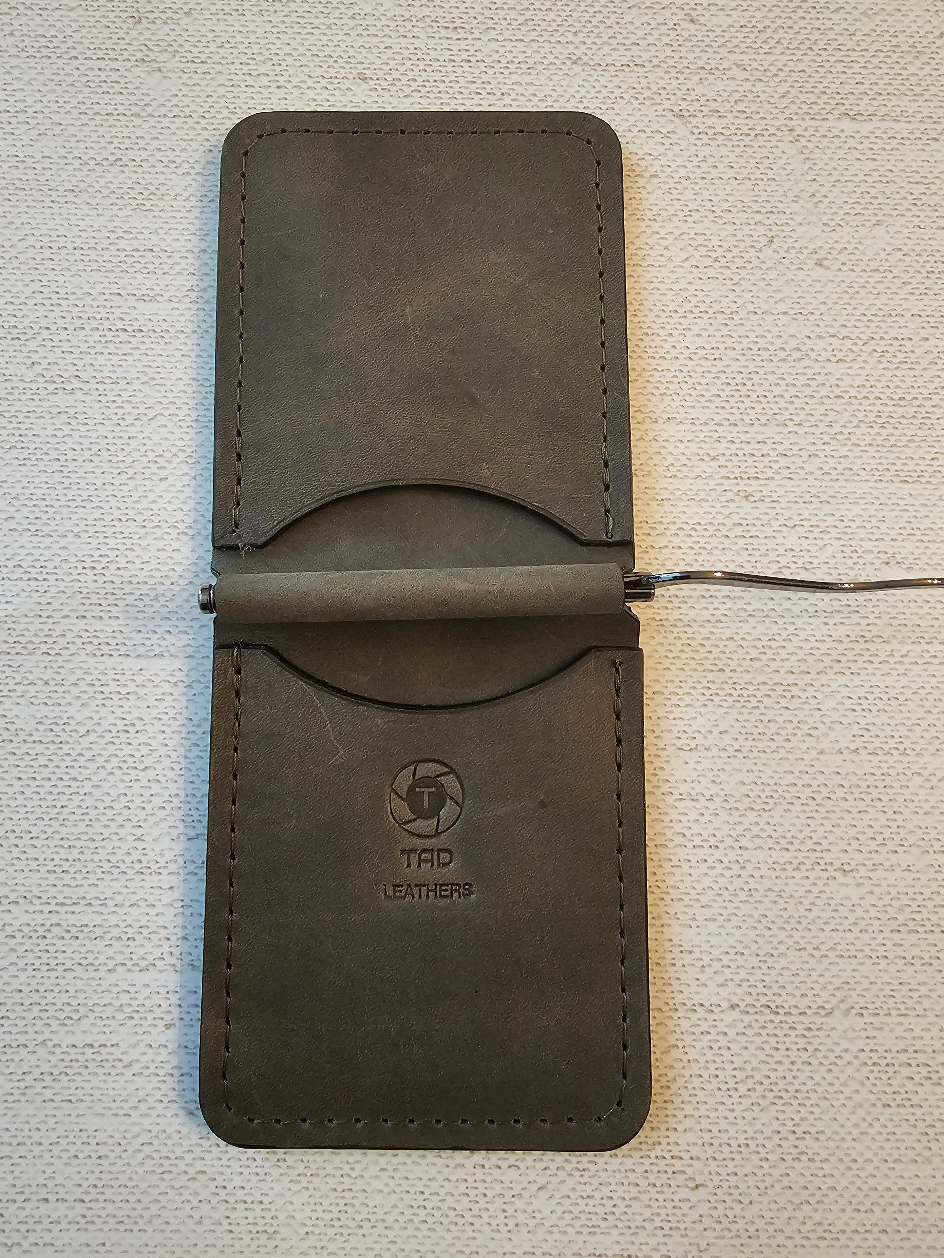 Leather Money Clip Wallet - Olive Green