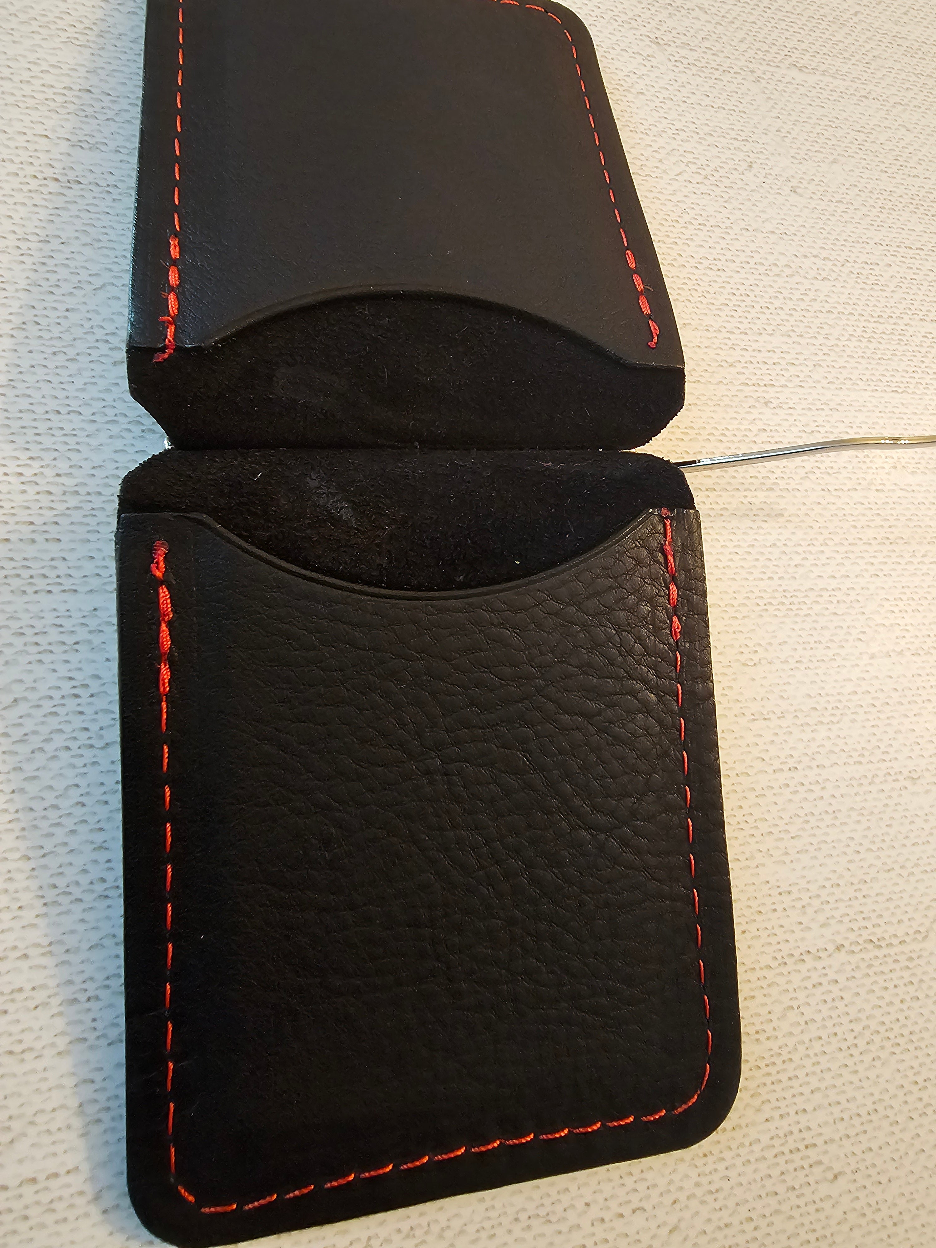 Leather Money Clip Wallet - Black/Red Stitching
