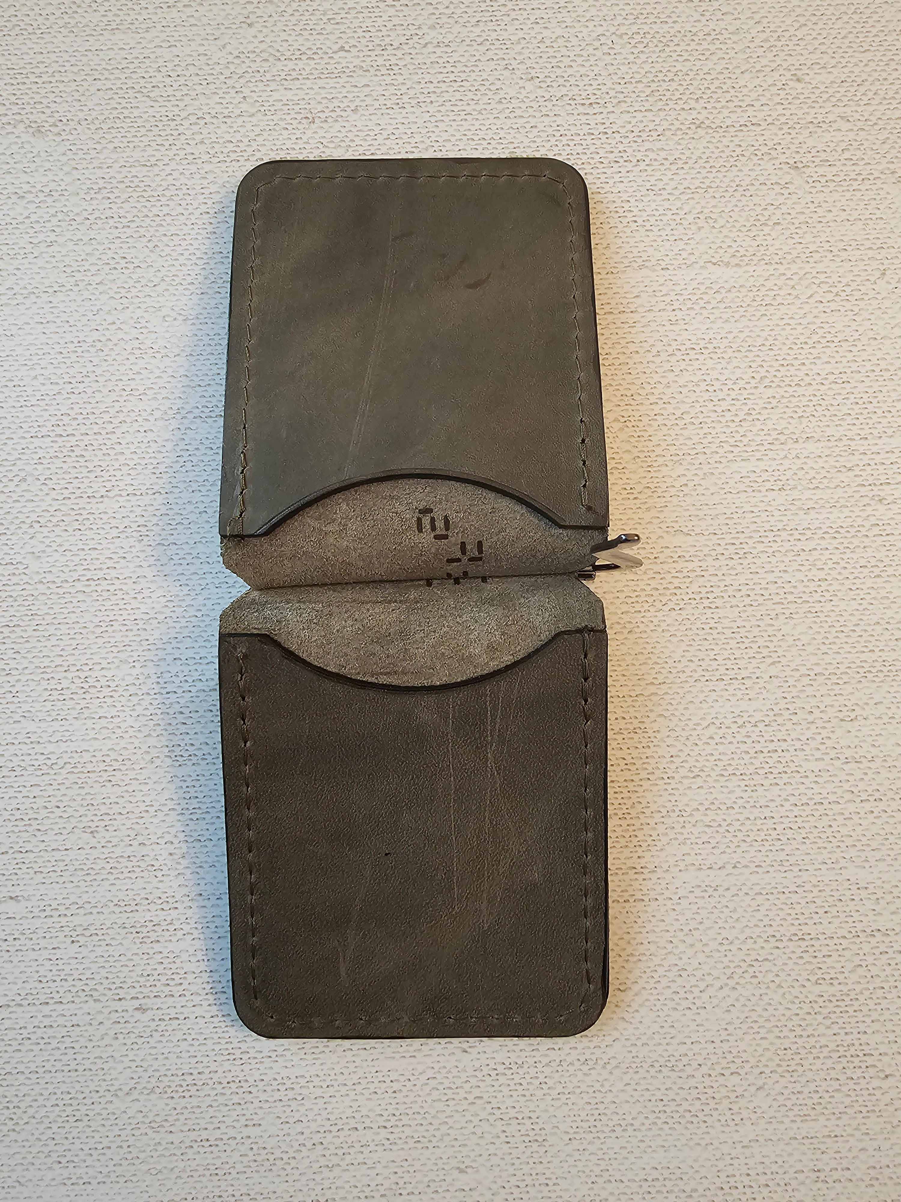Leather Money Clip Wallet - Olive Green