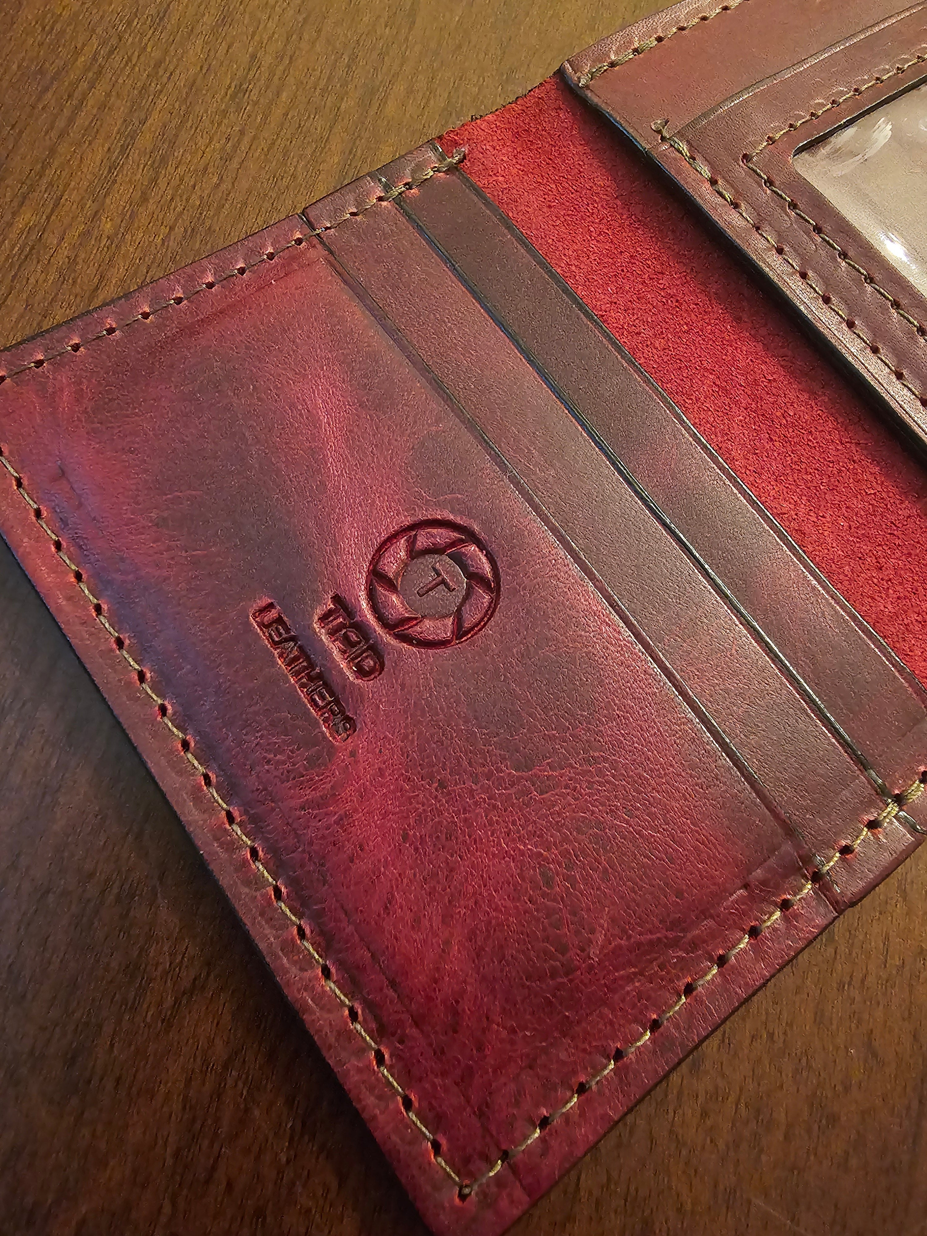 Leather ID & Card Wallet - Crimson Bourbon Reserve