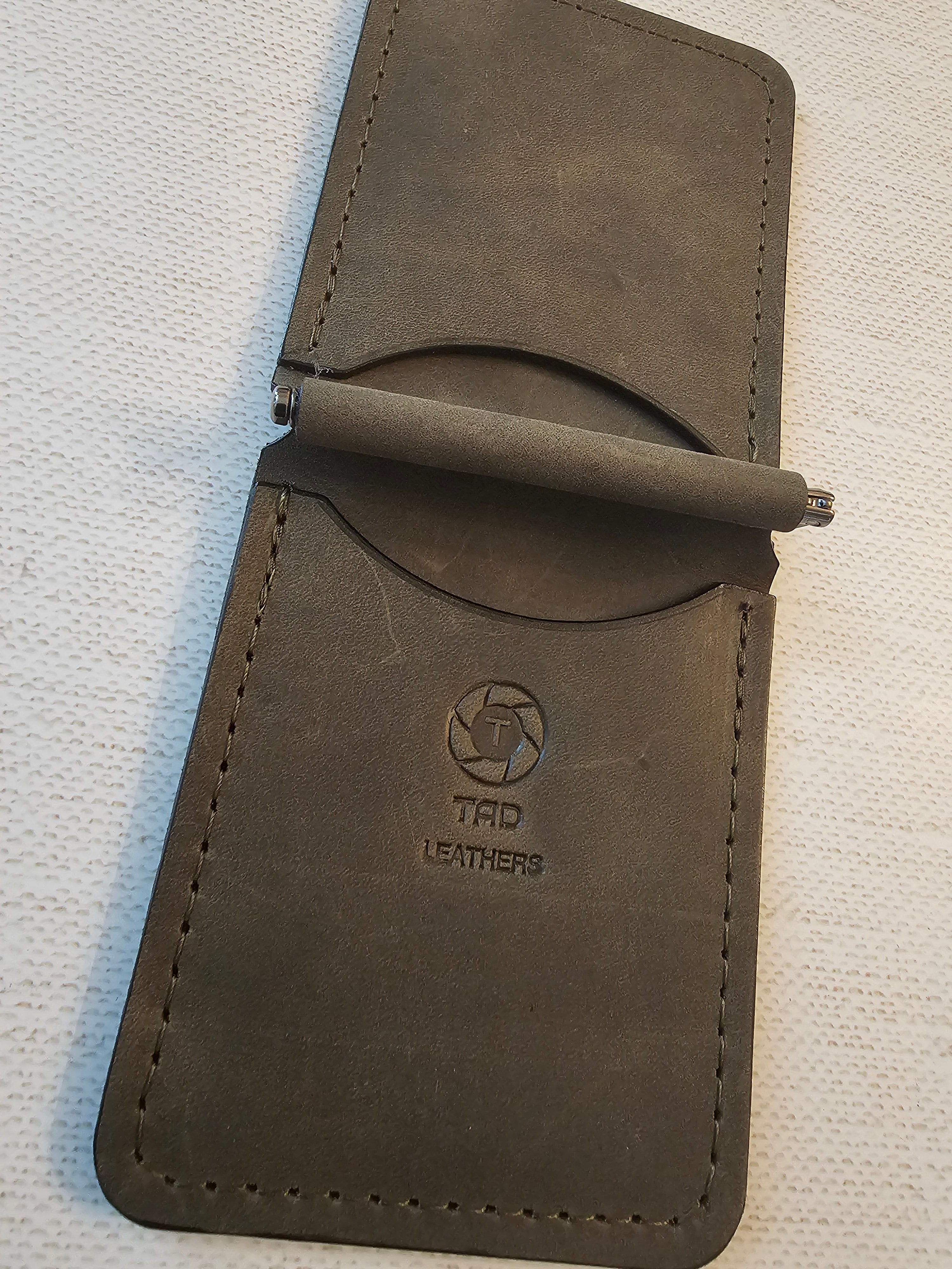 Leather Money Clip Wallet - Olive Green