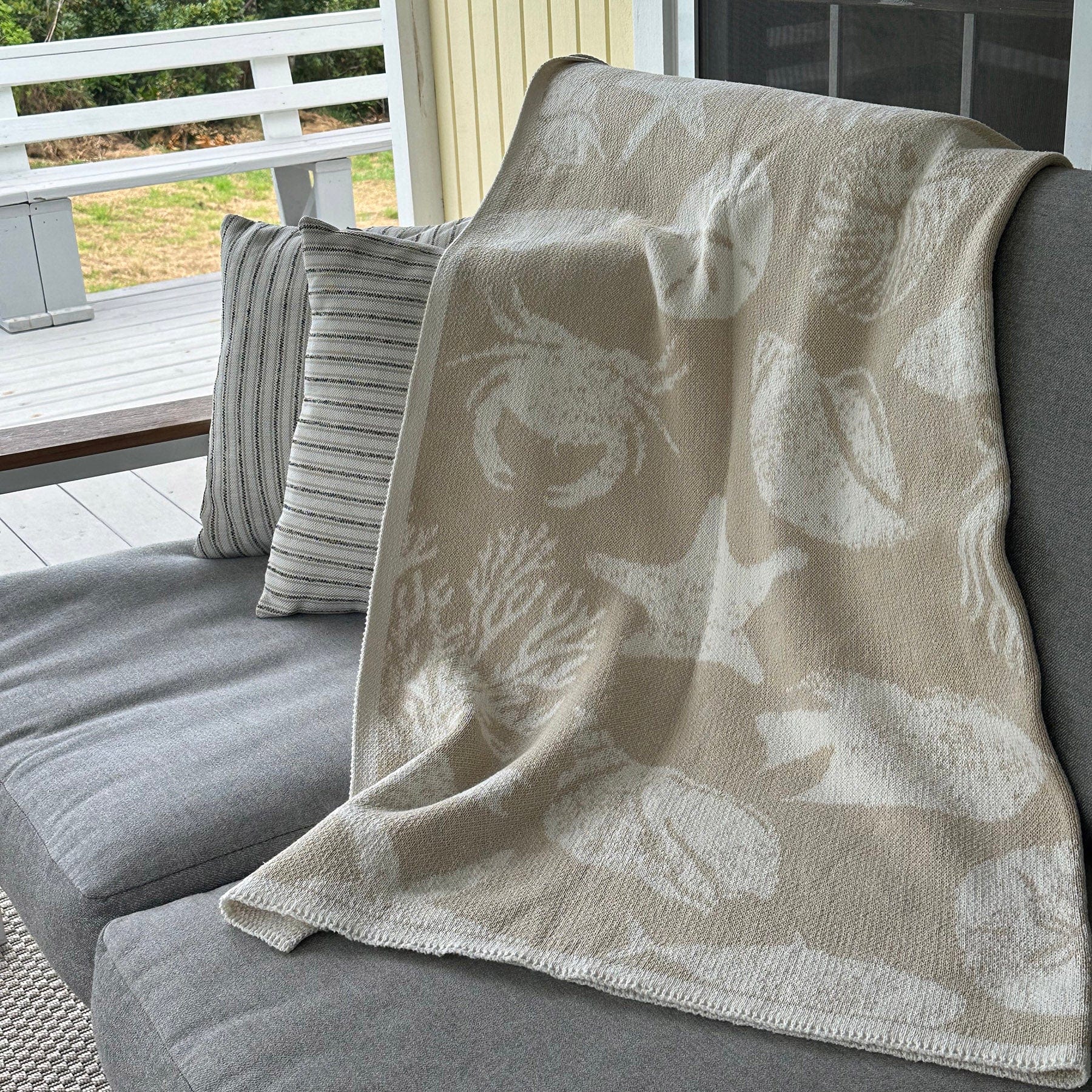 Coastal Throw Blanket Recycled Cotton - Sea Life