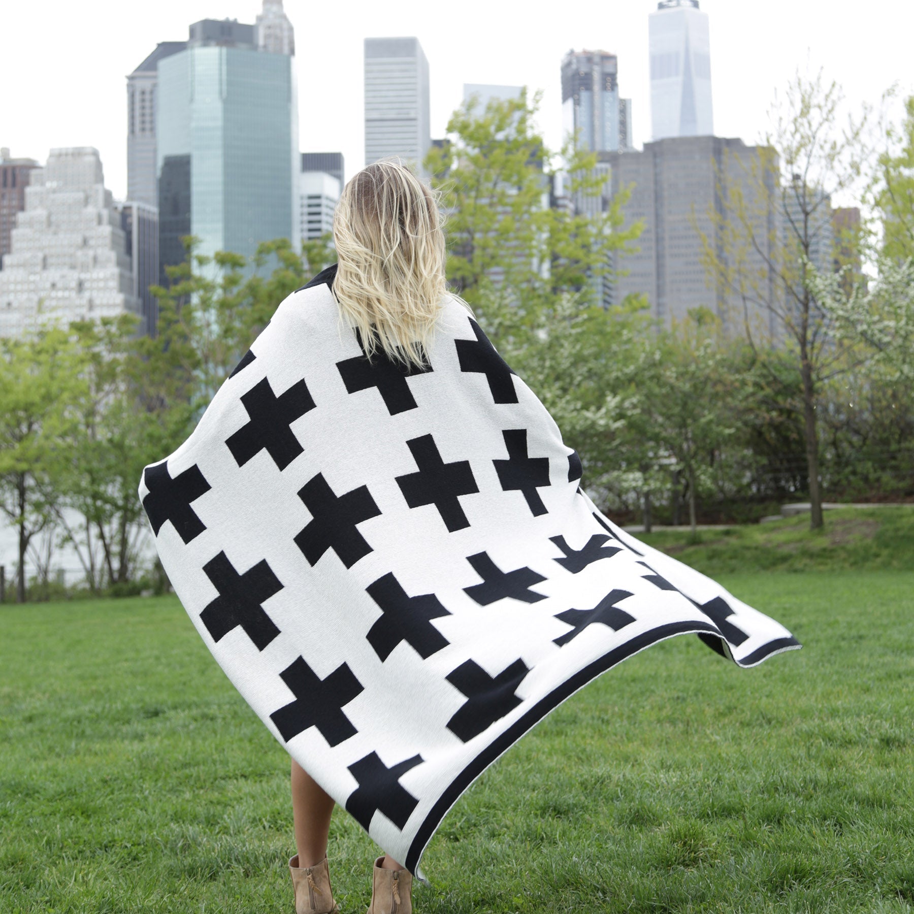 Eco-Friendly Swiss Cross Reversible Throw Blanket - 60" x 50"