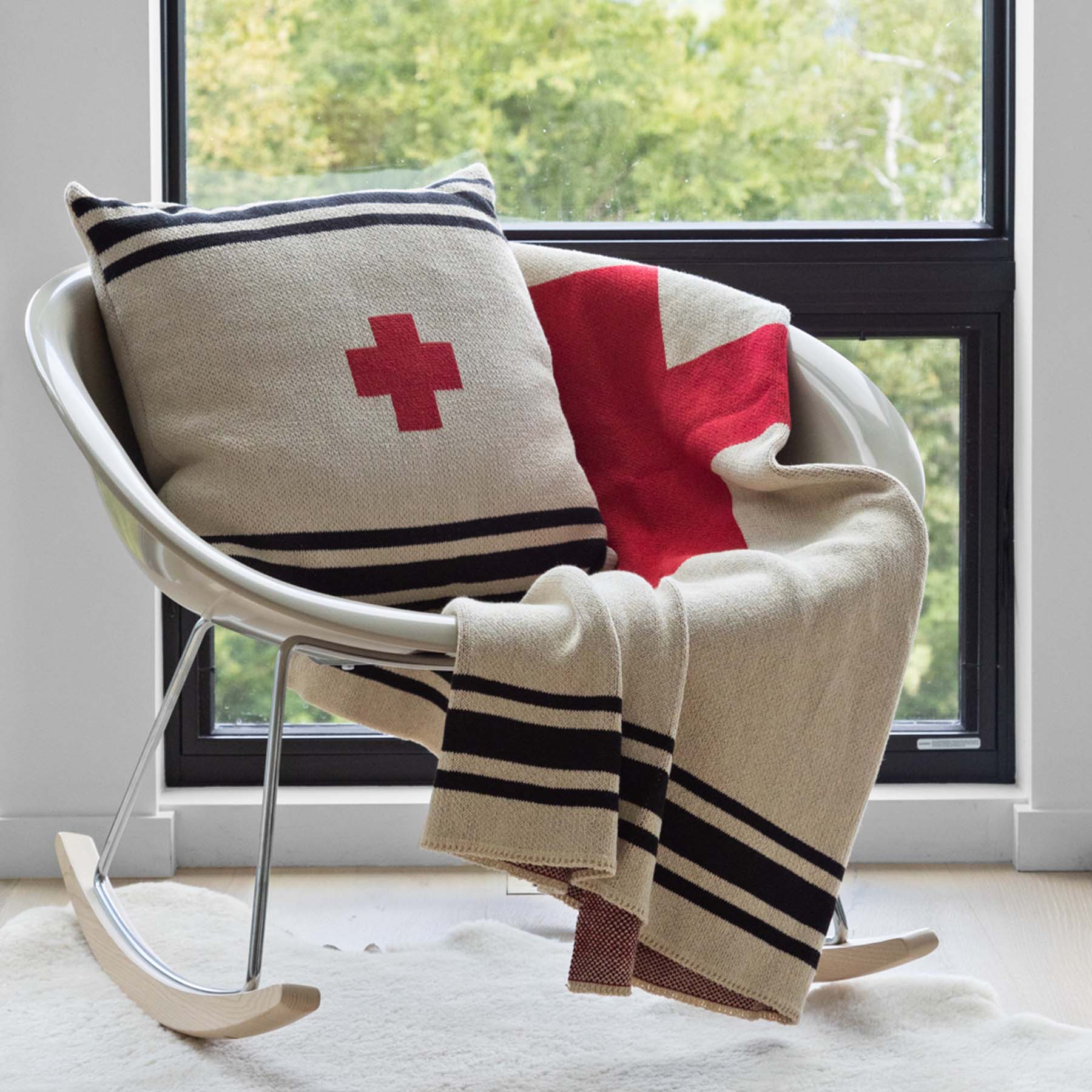 Sustainable Knit Pillow - Swiss Cross Striped Design