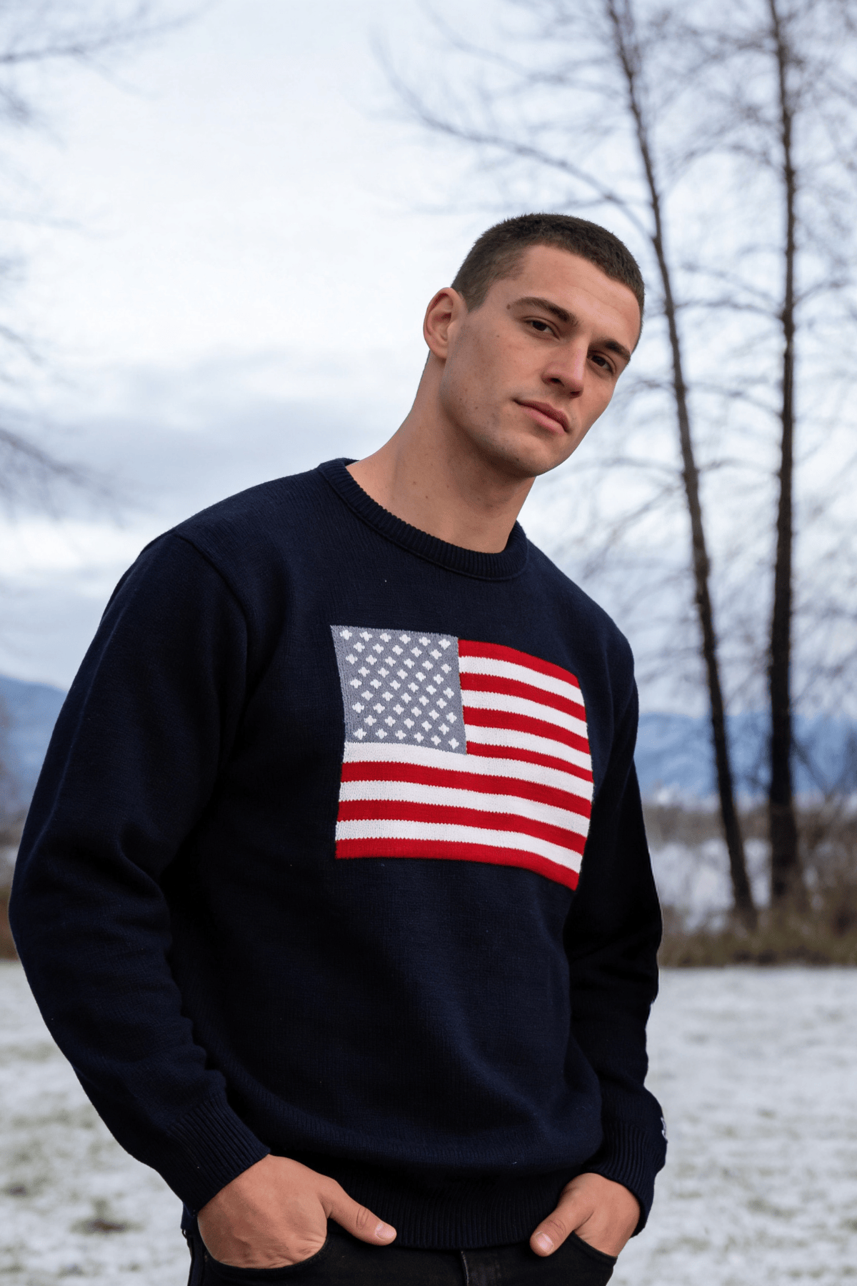 Midweight American Flag Knit Crew | All For American