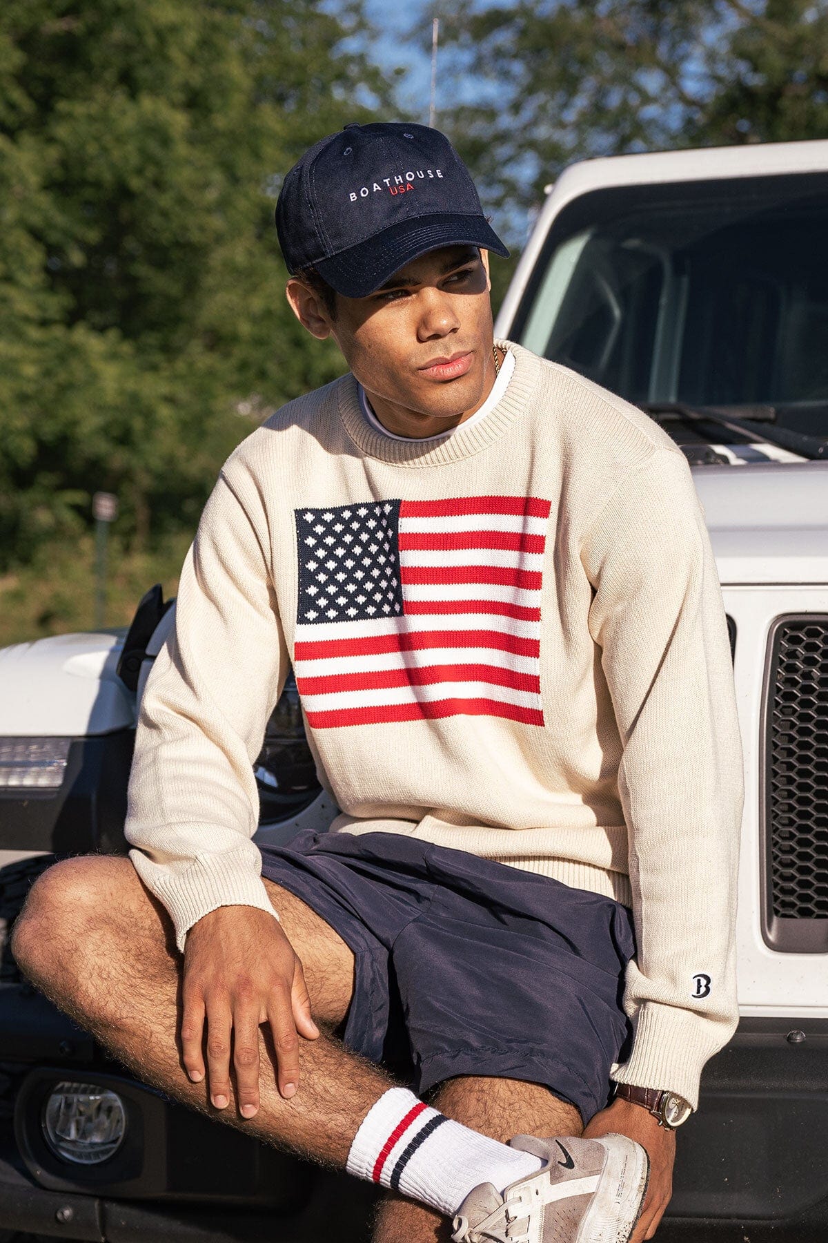 Midweight American Flag Knit Crew | All For American