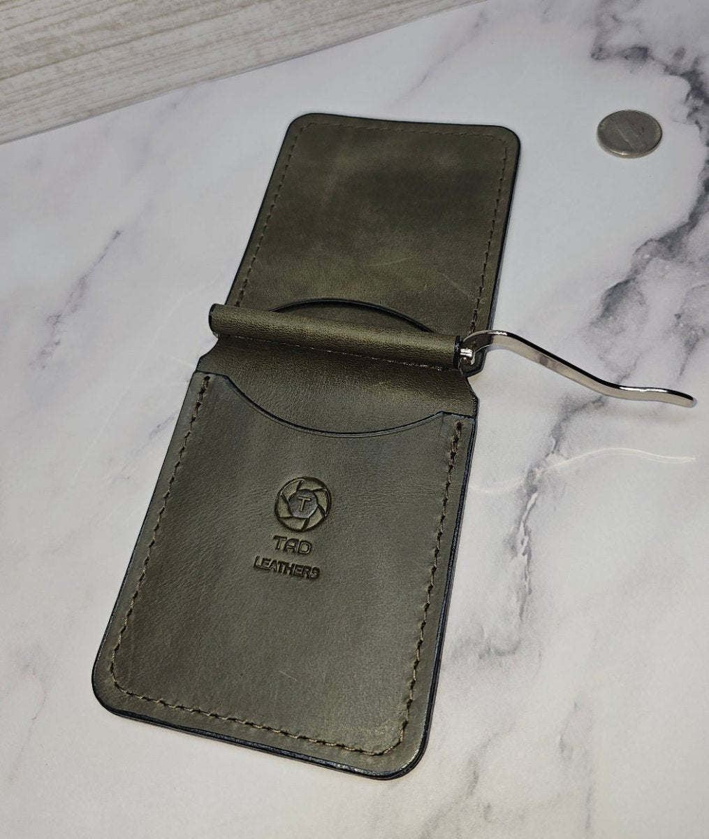 Leather Money Clip Wallet - Sage Green