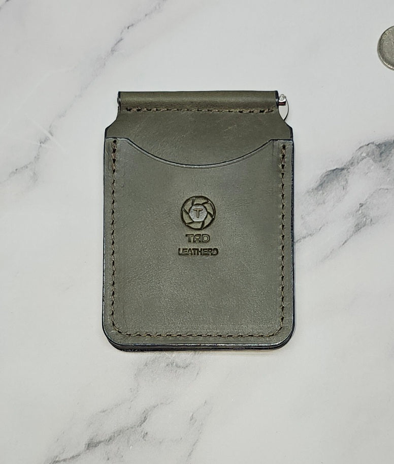 Leather Money Clip Wallet - Sage Green
