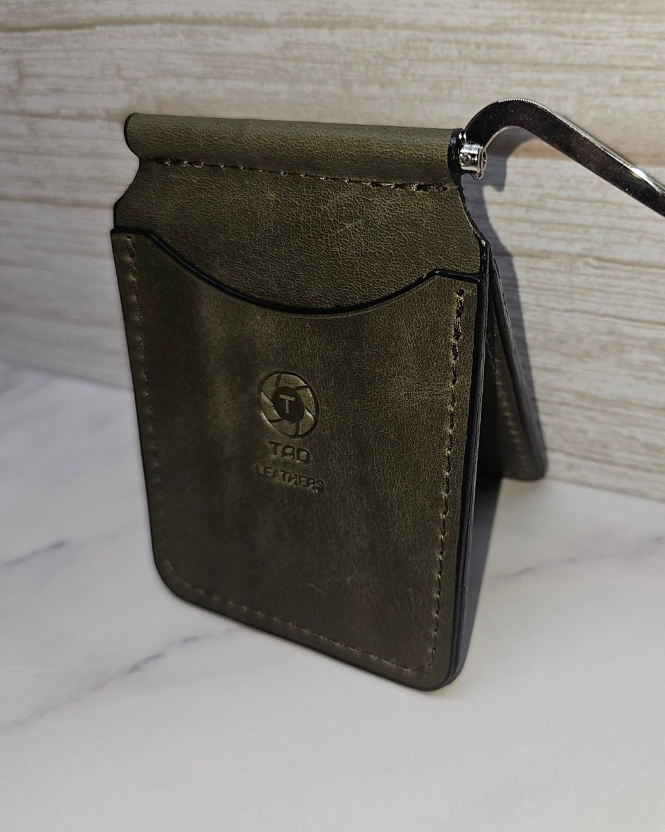 Leather Money Clip Wallet - Sage Green