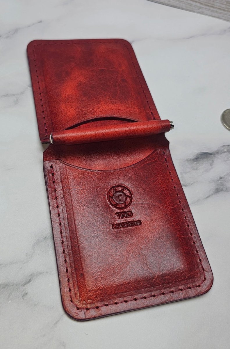 Leather Money Clip Wallet - Volcano Red
