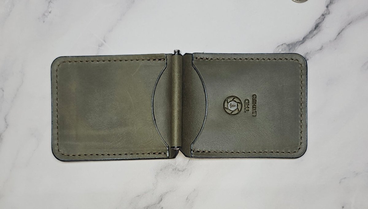 Leather Money Clip Wallet - Sage Green