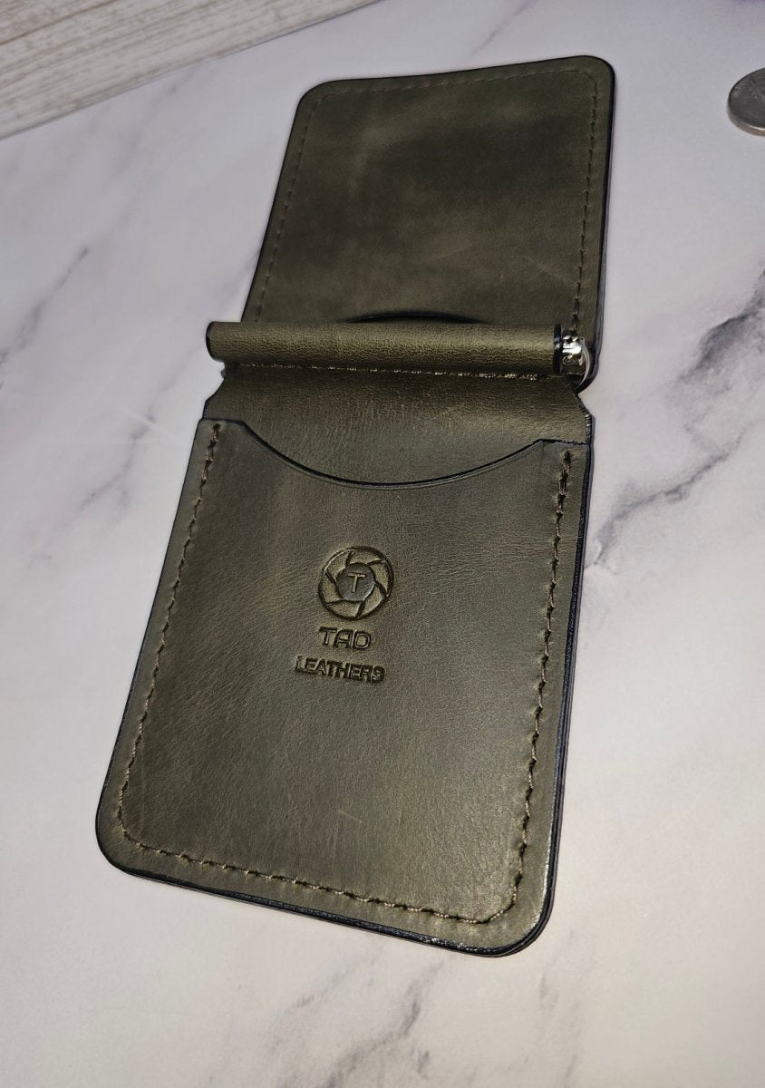 Leather Money Clip Wallet - Sage Green
