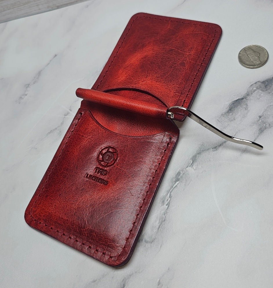 Leather Money Clip Wallet - Volcano Red