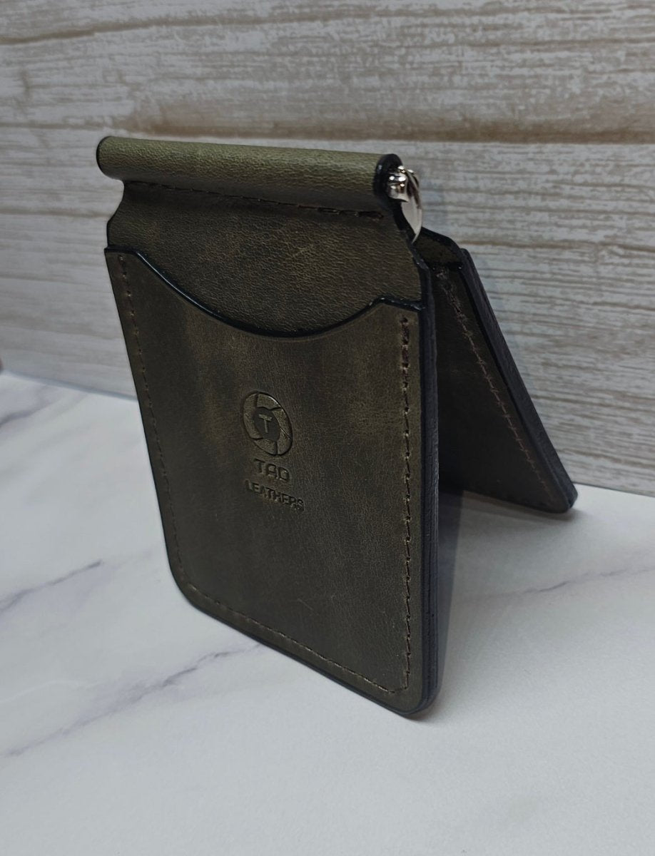Leather Money Clip Wallet - Sage Green
