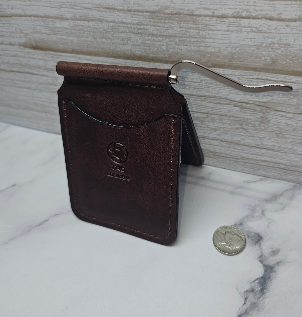 Leather Money Clip Wallet - Chocolate Brown