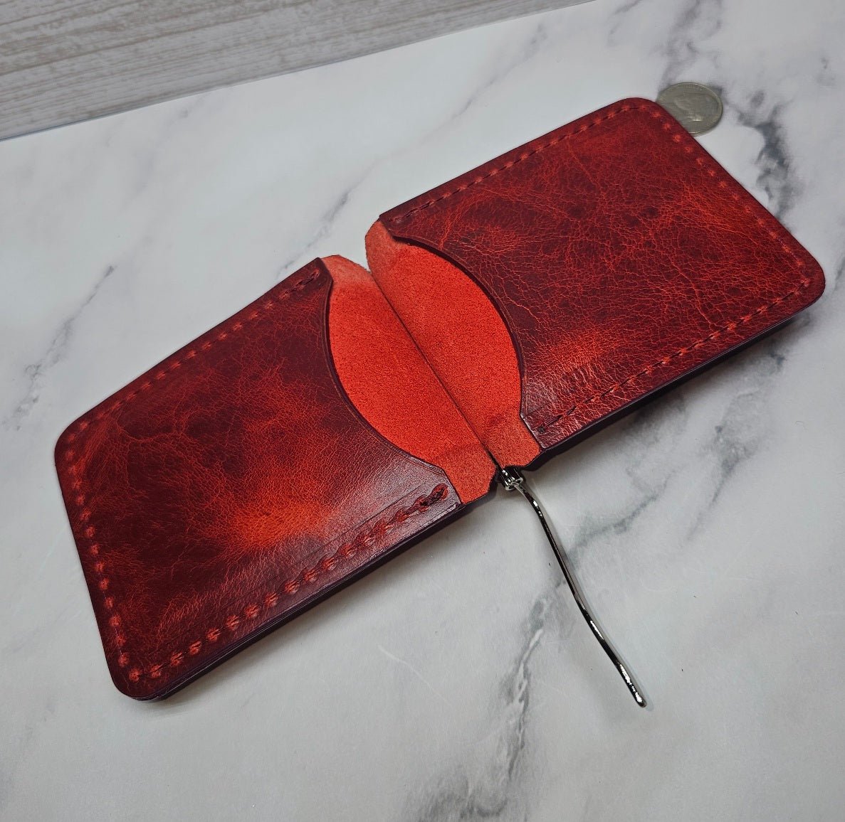 Leather Money Clip Wallet - Volcano Red