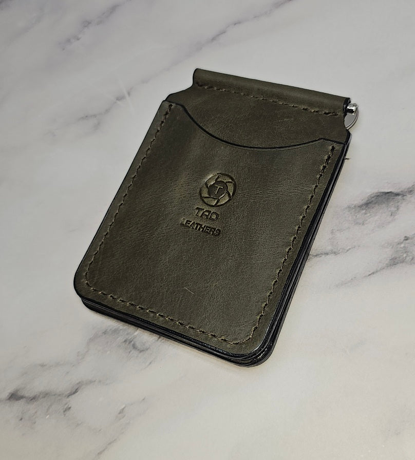 Leather Money Clip Wallet - Sage Green