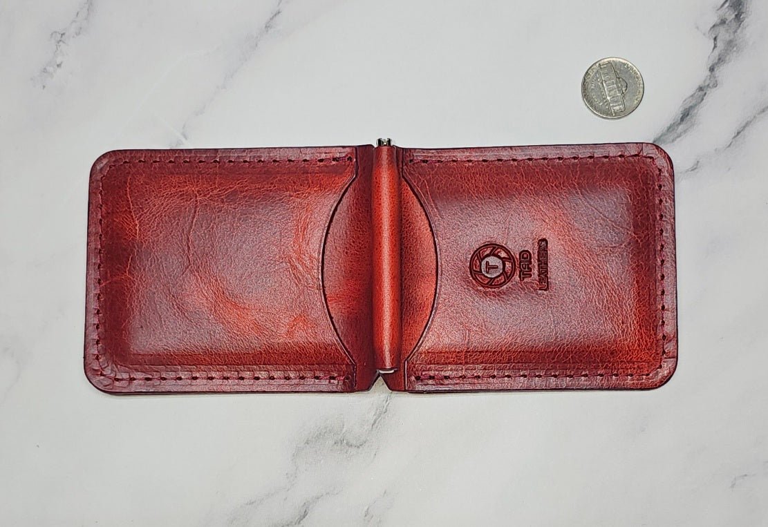 Leather Money Clip Wallet - Volcano Red
