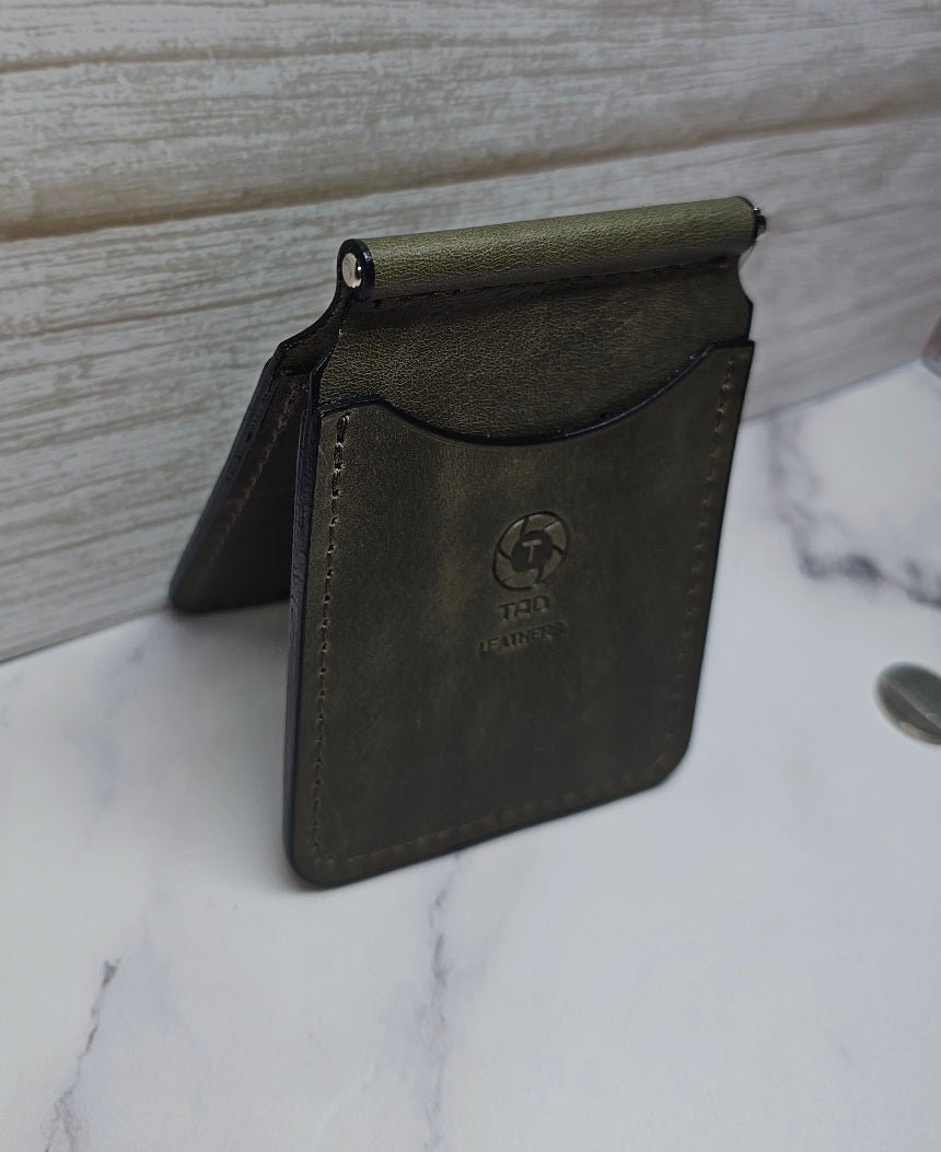 Leather Money Clip Wallet - Sage Green