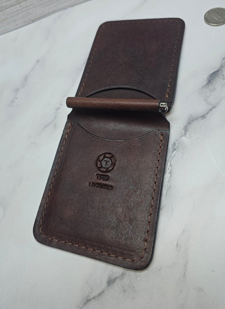 Leather Money Clip Wallet - Chocolate Brown