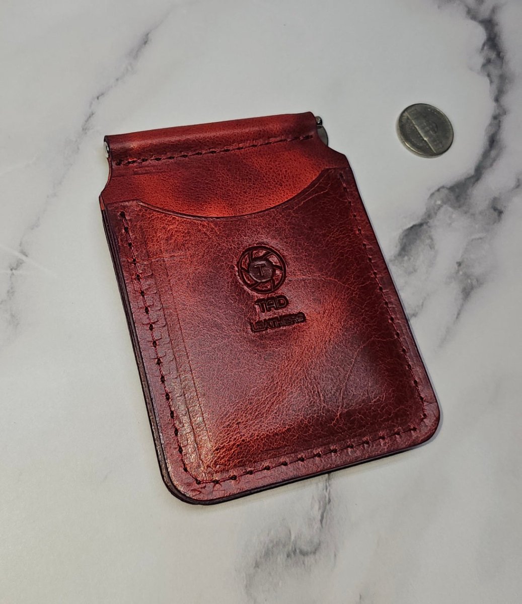 Leather Money Clip Wallet - Volcano Red