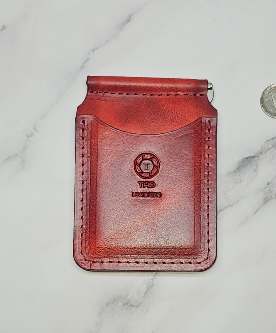 Leather Money Clip Wallet - Volcano Red