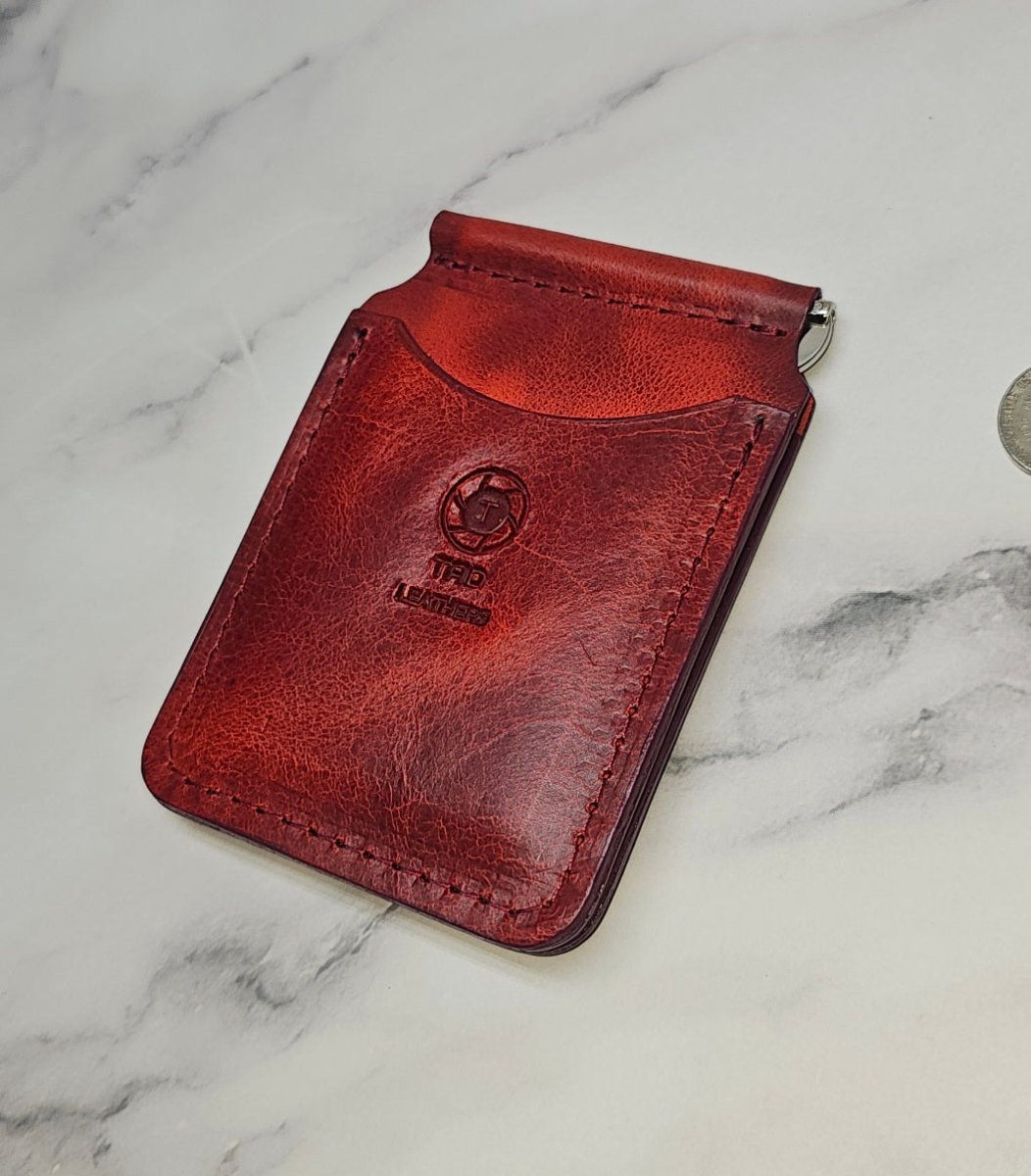 Leather Money Clip Wallet - Volcano Red