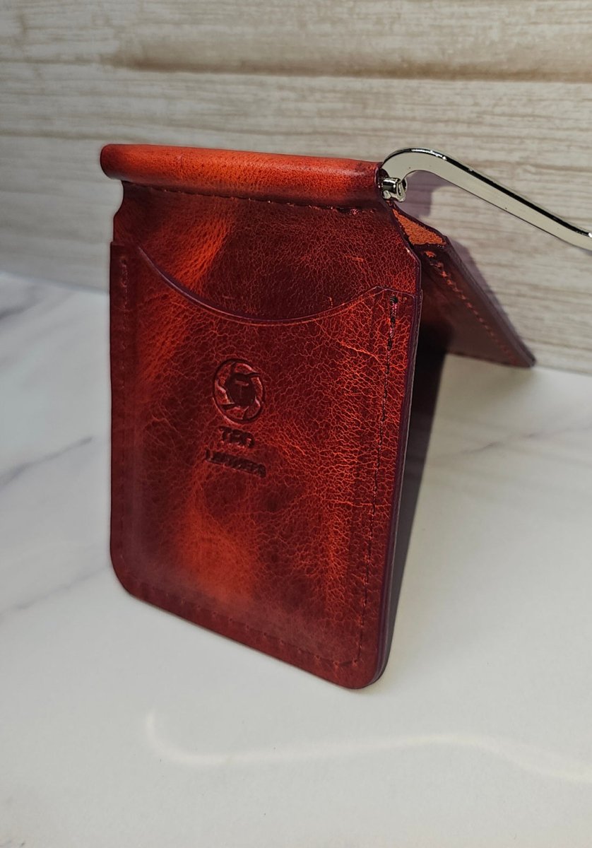 Leather Money Clip Wallet - Volcano Red